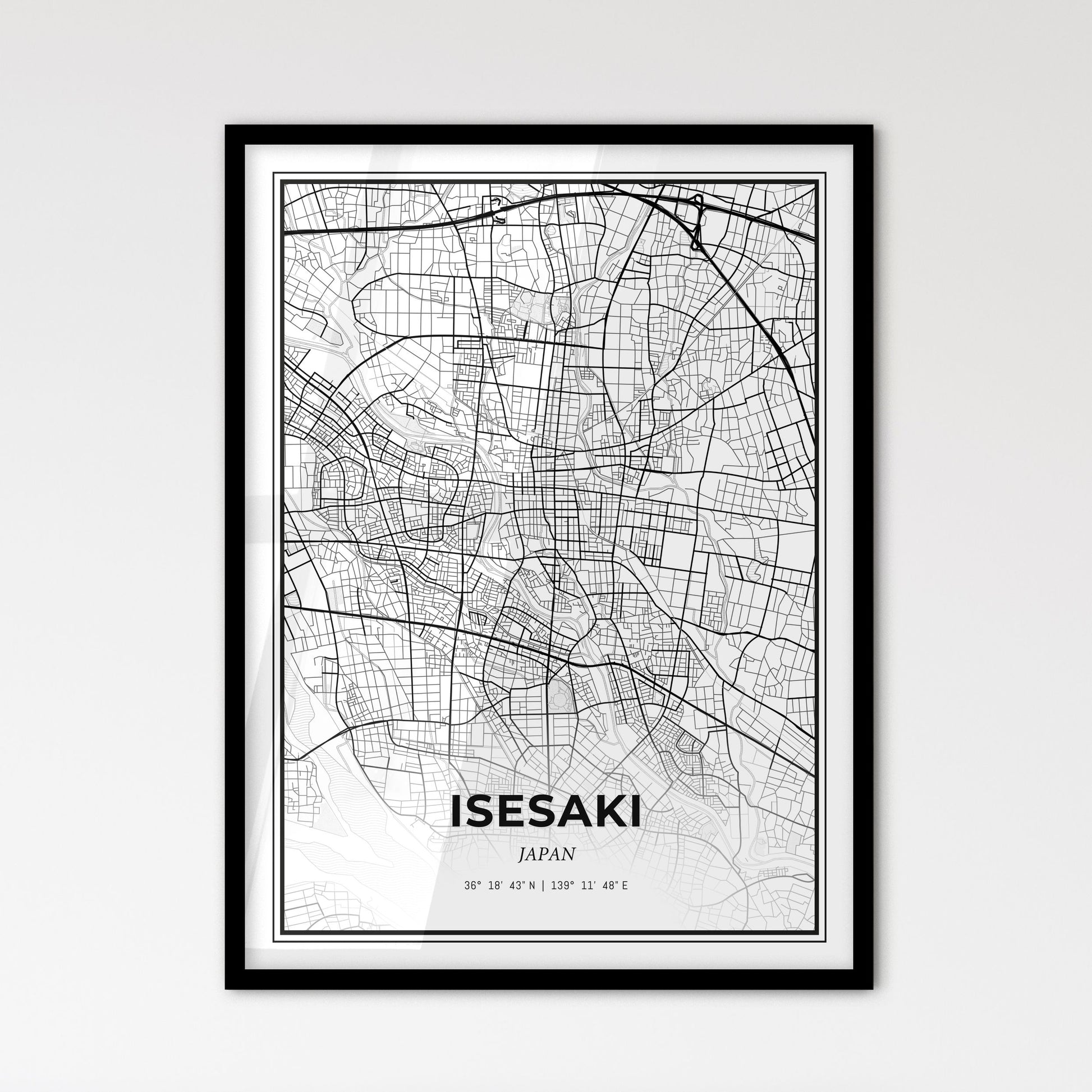 Isesaki Japan - Scandinavian Style City Map for Modern Home Decor