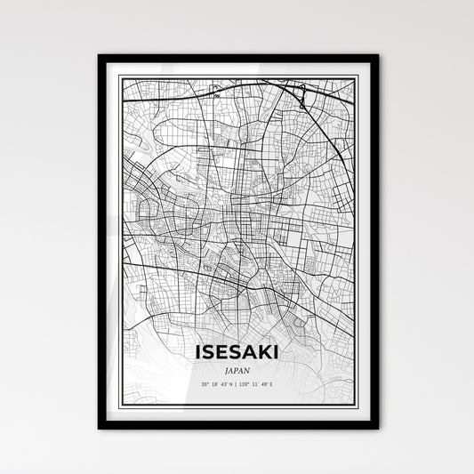 Isesaki Japan - Scandinavian Style City Map for Modern Home Decor