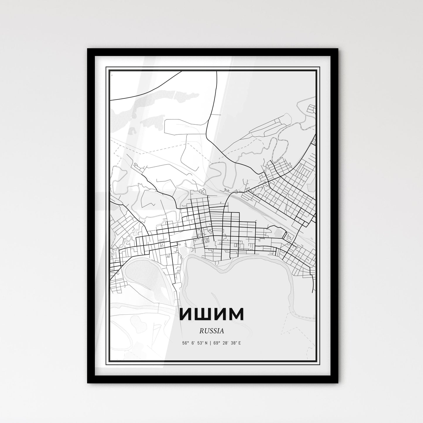 Ishim Russia - Scandinavian Style City Map for Modern Home Decor