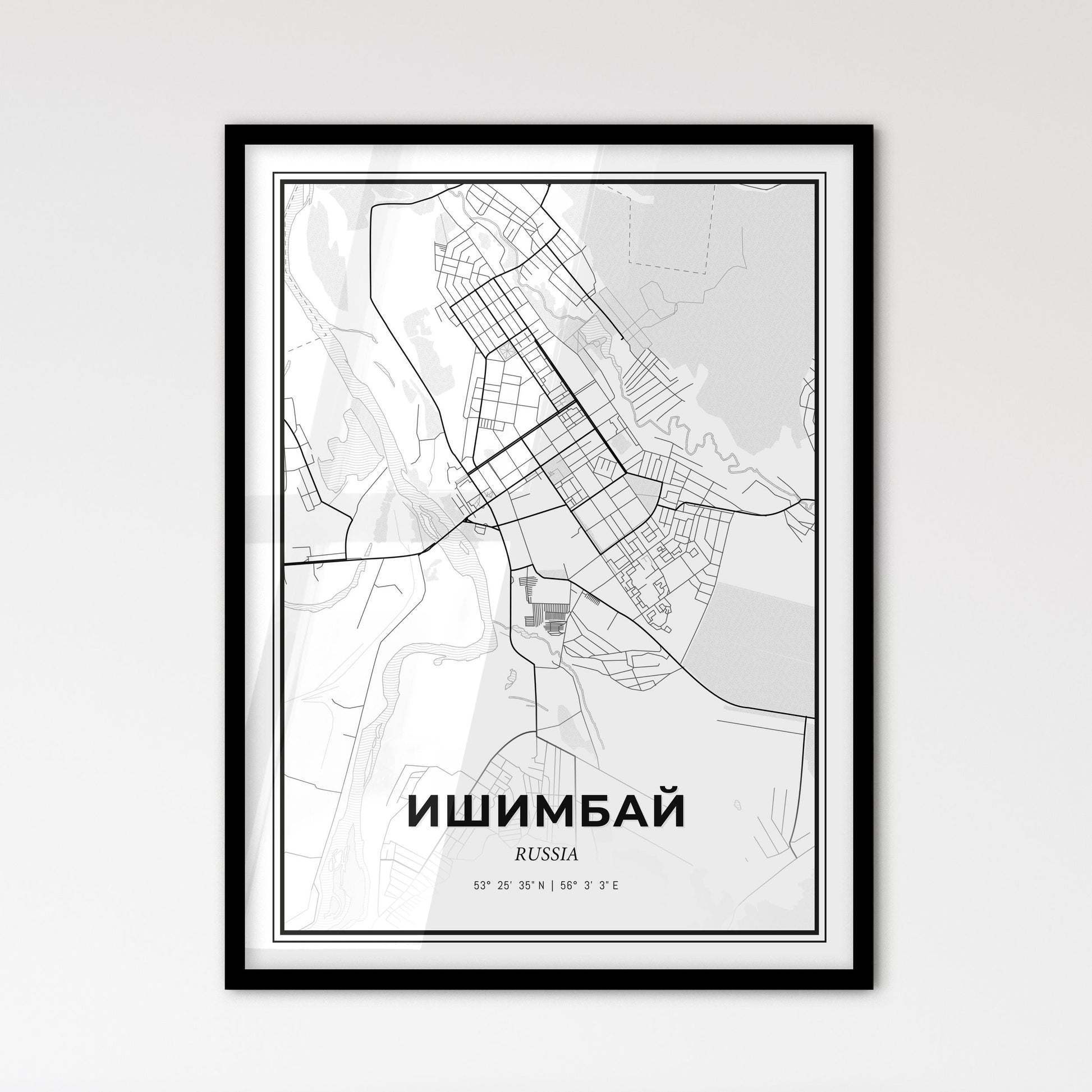 Ishimbay Russia - Scandinavian Style City Map for Modern Home Decor