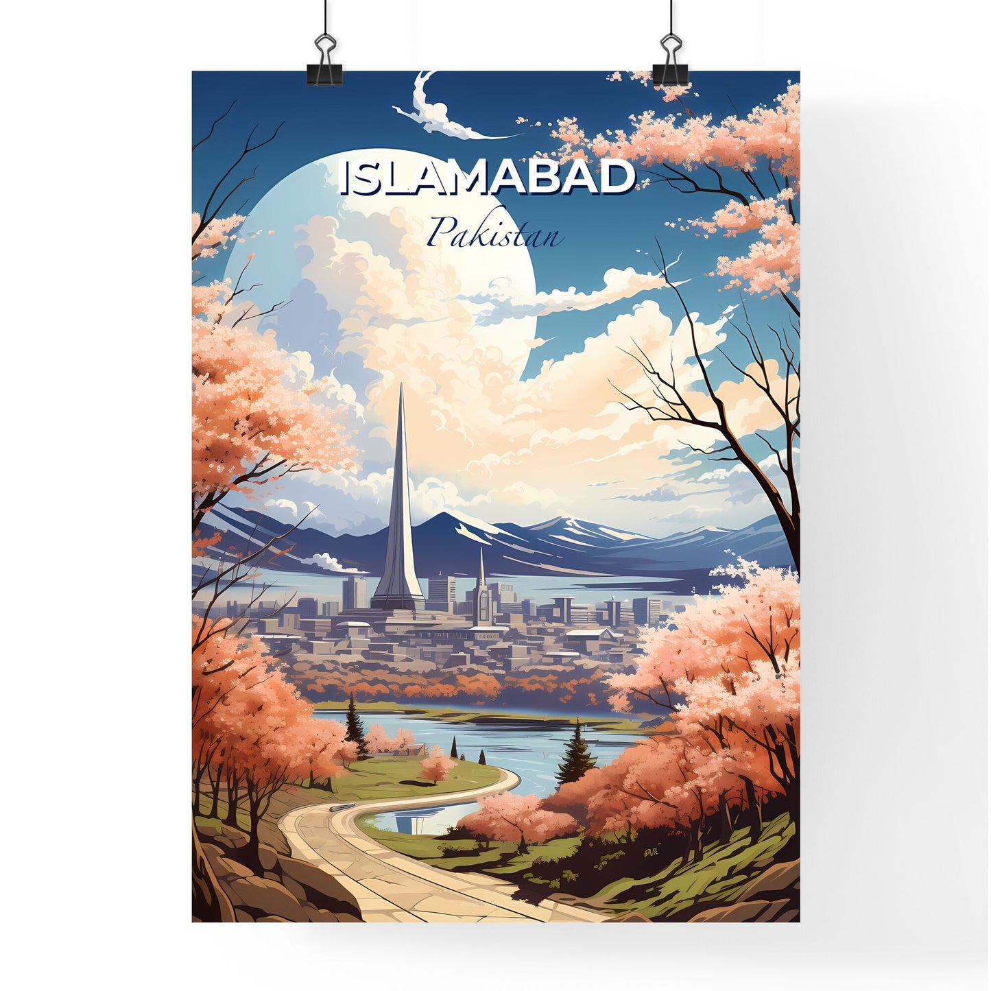 Islamabad Pakistan Skyline - Vibrant City Landscape Painting with River and Trees Default Title