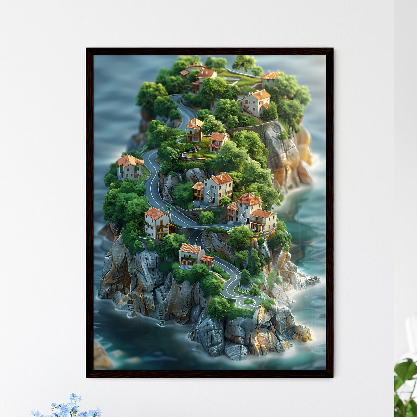 Isometric art - vibrant island map painting  - Framed Art Print
