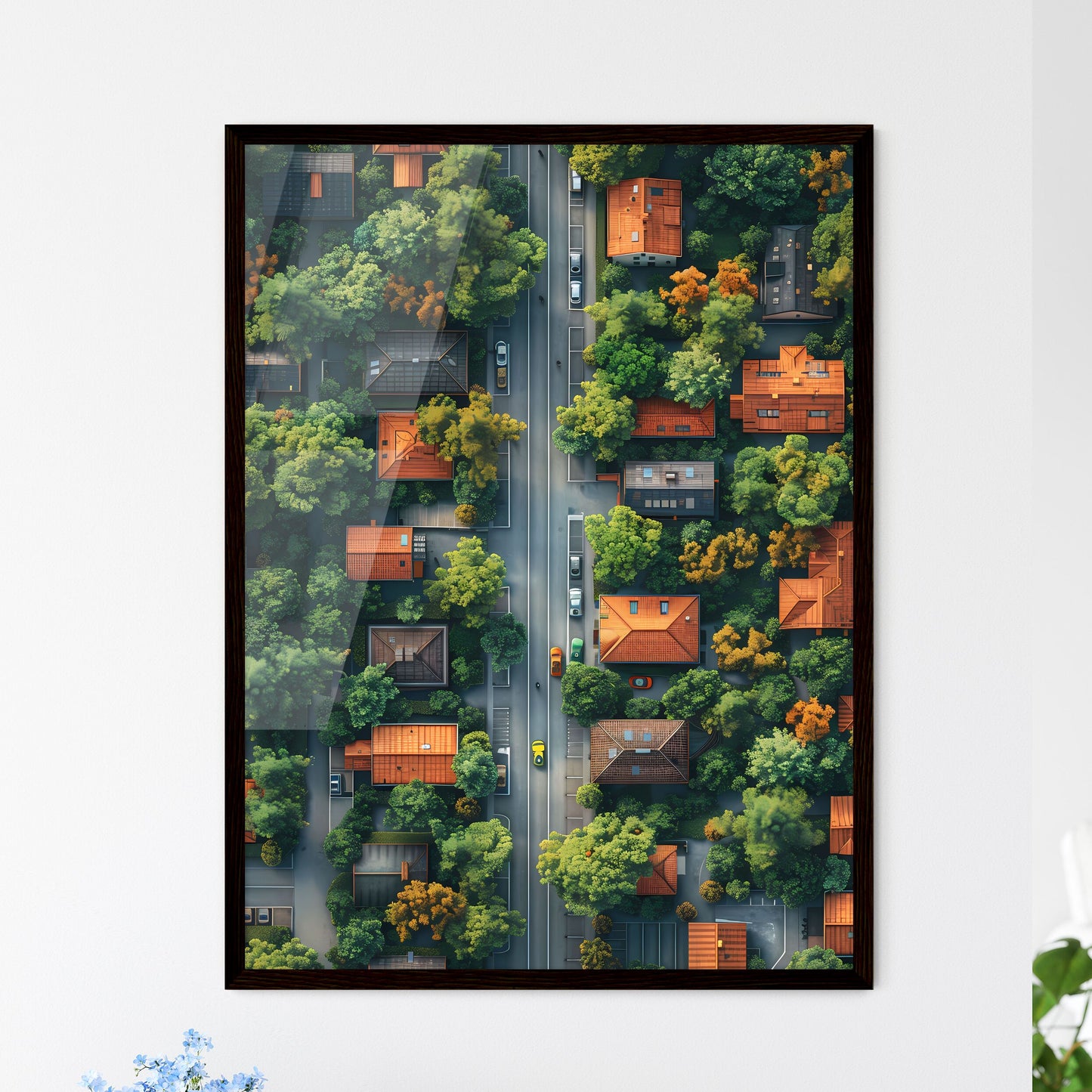 Artistic Isometric Cityscape: Vibrant Aerial View with Architectural Detail and Foliage Default Title