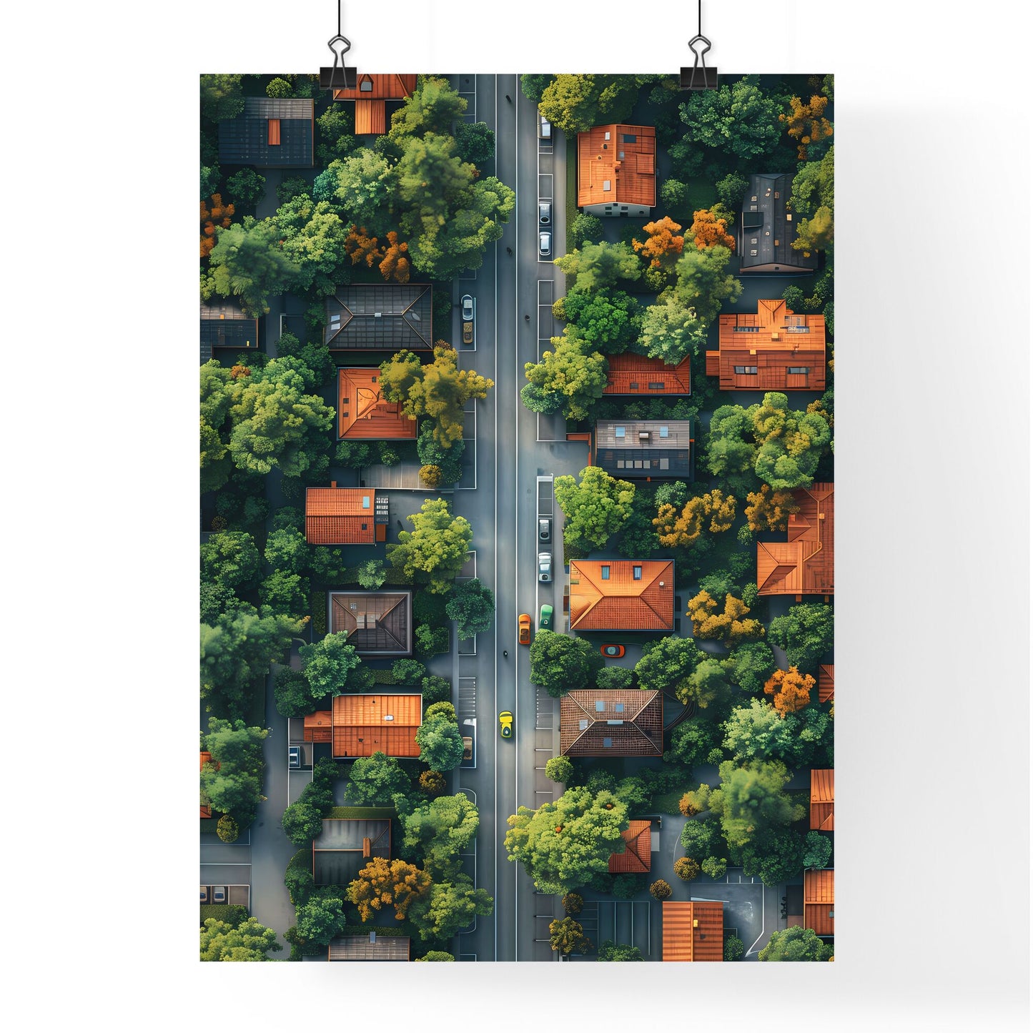 Artistic Isometric Cityscape: Vibrant Aerial View with Architectural Detail and Foliage Default Title