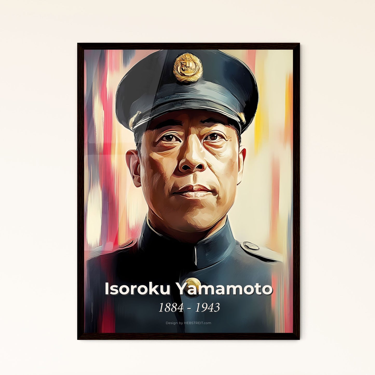 Portrait of Isoroku Yamamoto, 1884 - 1943. Impressionistic painting of a man in a uniform.