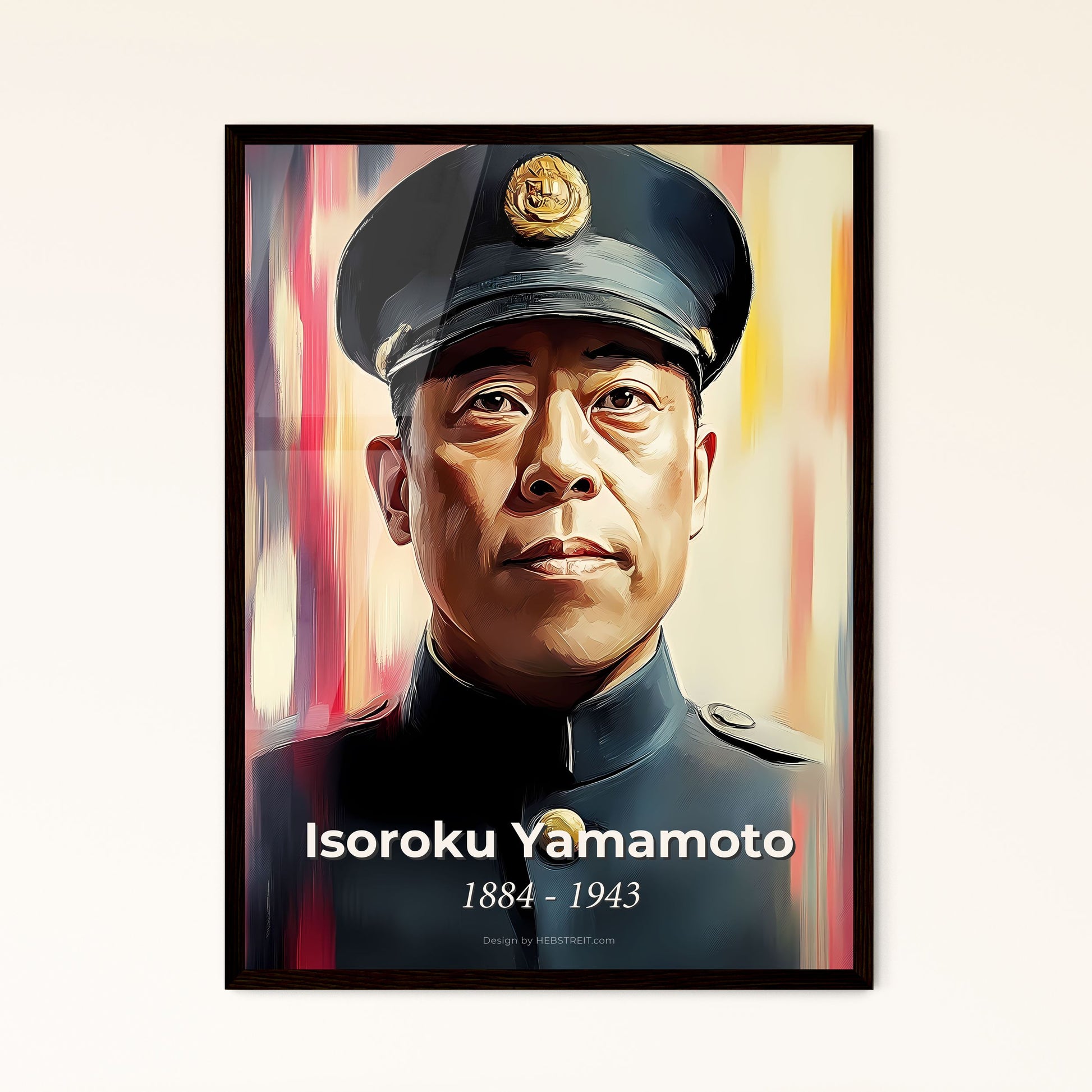 Portrait of Isoroku Yamamoto, 1884 - 1943. Impressionistic painting of a man in a uniform.