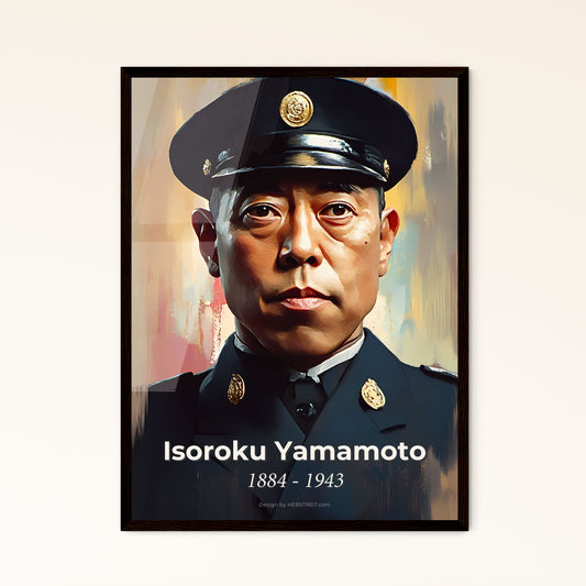 Portrait of Isoroku Yamamoto, 1884 - 1943. Impressionistic painting of a man in a uniform.