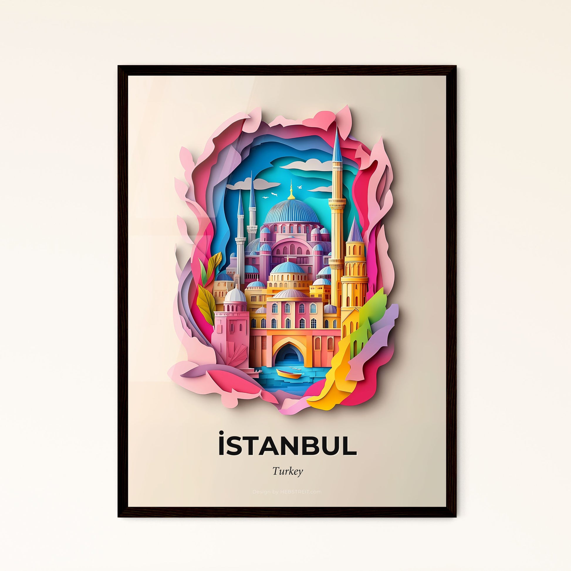 Vivid Istanbul, Turkey - a paper cut of a mosque in a colorful frame