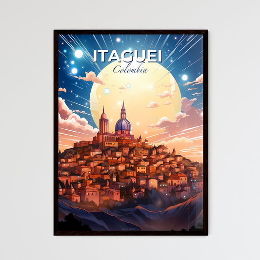 Itaguei Colombia Skyline City Painting Large Moon Vibrant Art Default Title