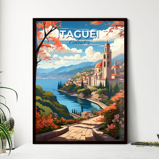 Vibrant Cityscape Painting: Itaguei Colombia Skyline Tower River View Default Title