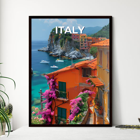 Italy, Europe: Vibrant Painting of Colorful Buildings by a Body of Water, Featuring Art