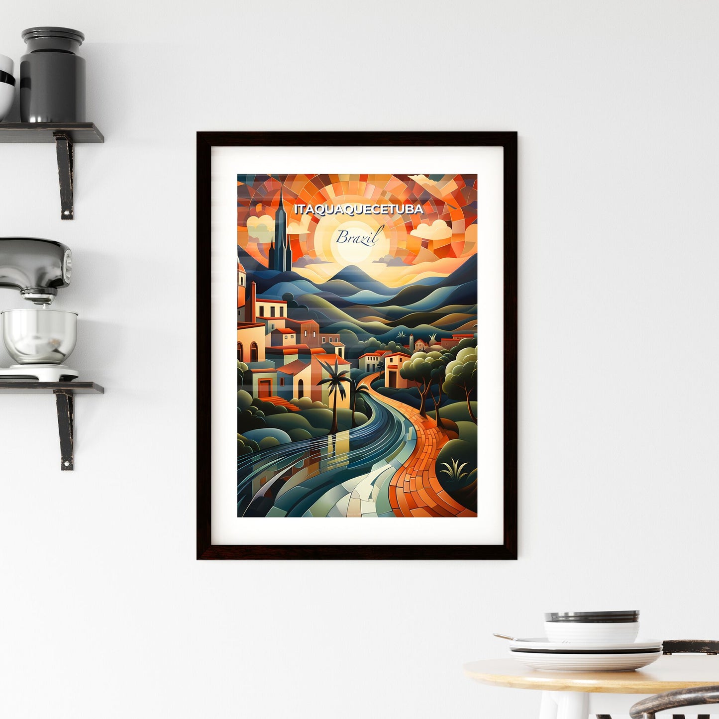 Artistic Painting of Itaquaquecetuba Skyline Featuring Riverbank Scenery and Lush Greenery Default Title