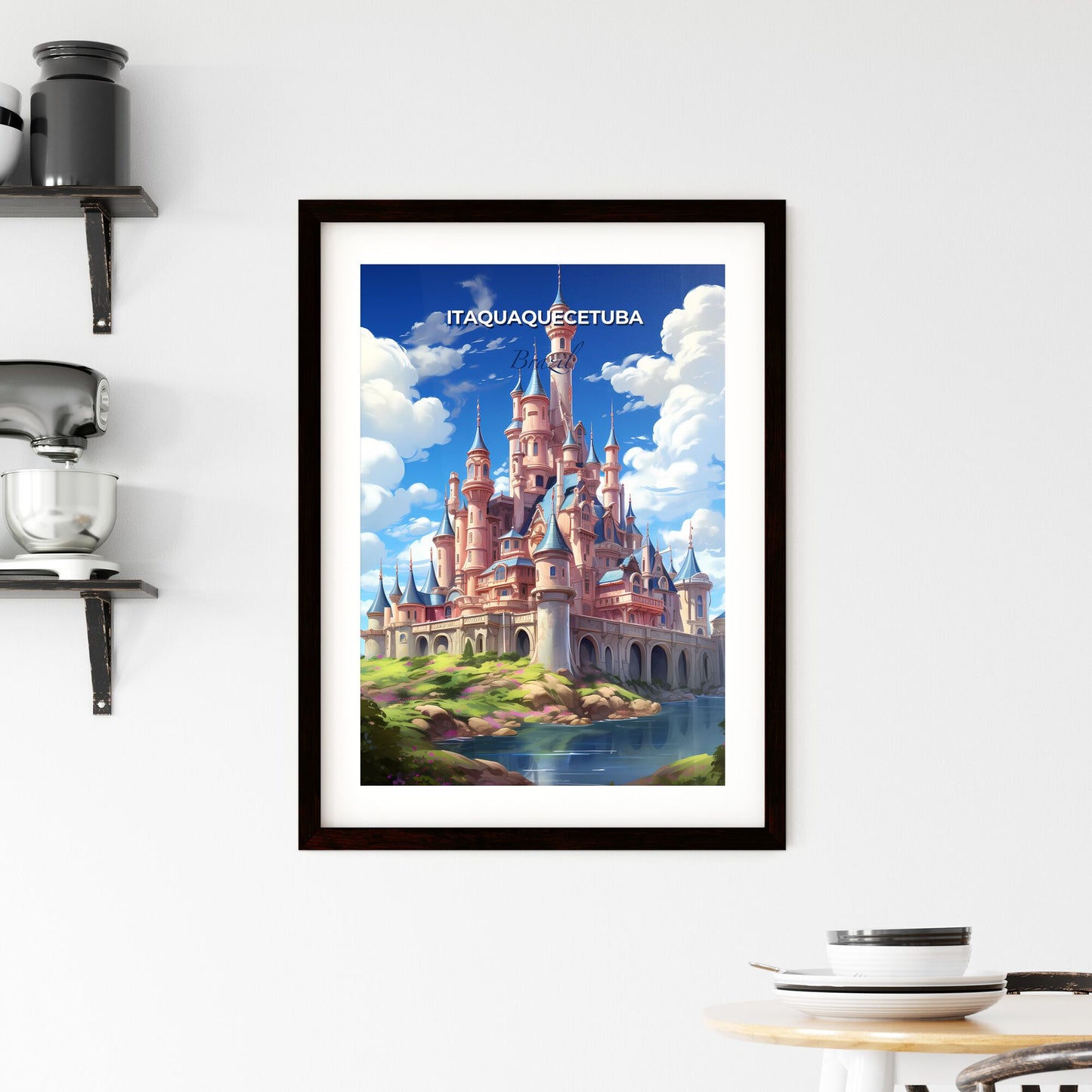 Artistic Impression of Itaquaquecetuba Brazil Skyline with Castle, Water, and Clouds Default Title