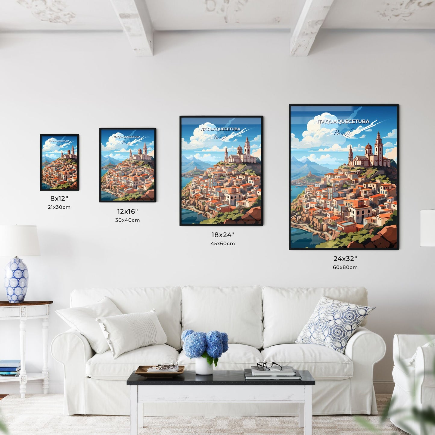 Vibrant Cartoon Town on a Hill: Itaquaquecetuba Brazil Cityscape Painting Default Title