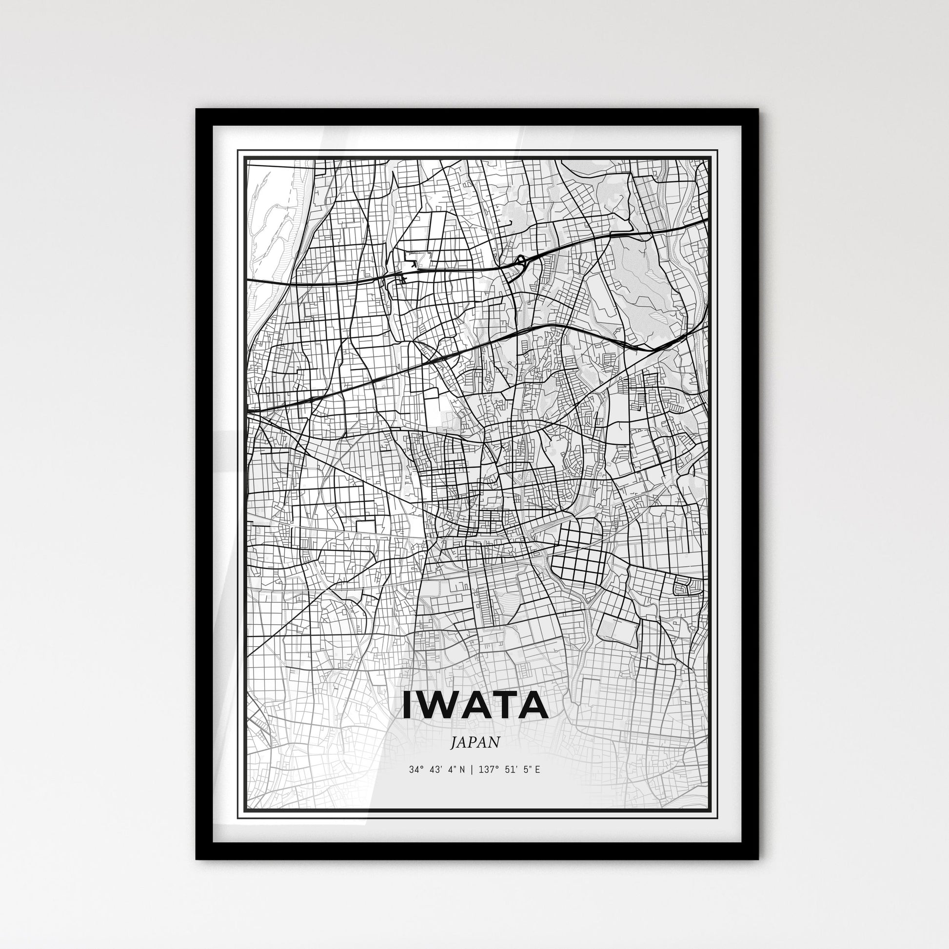 Iwata Japan - Scandinavian Style City Map for Modern Home Decor