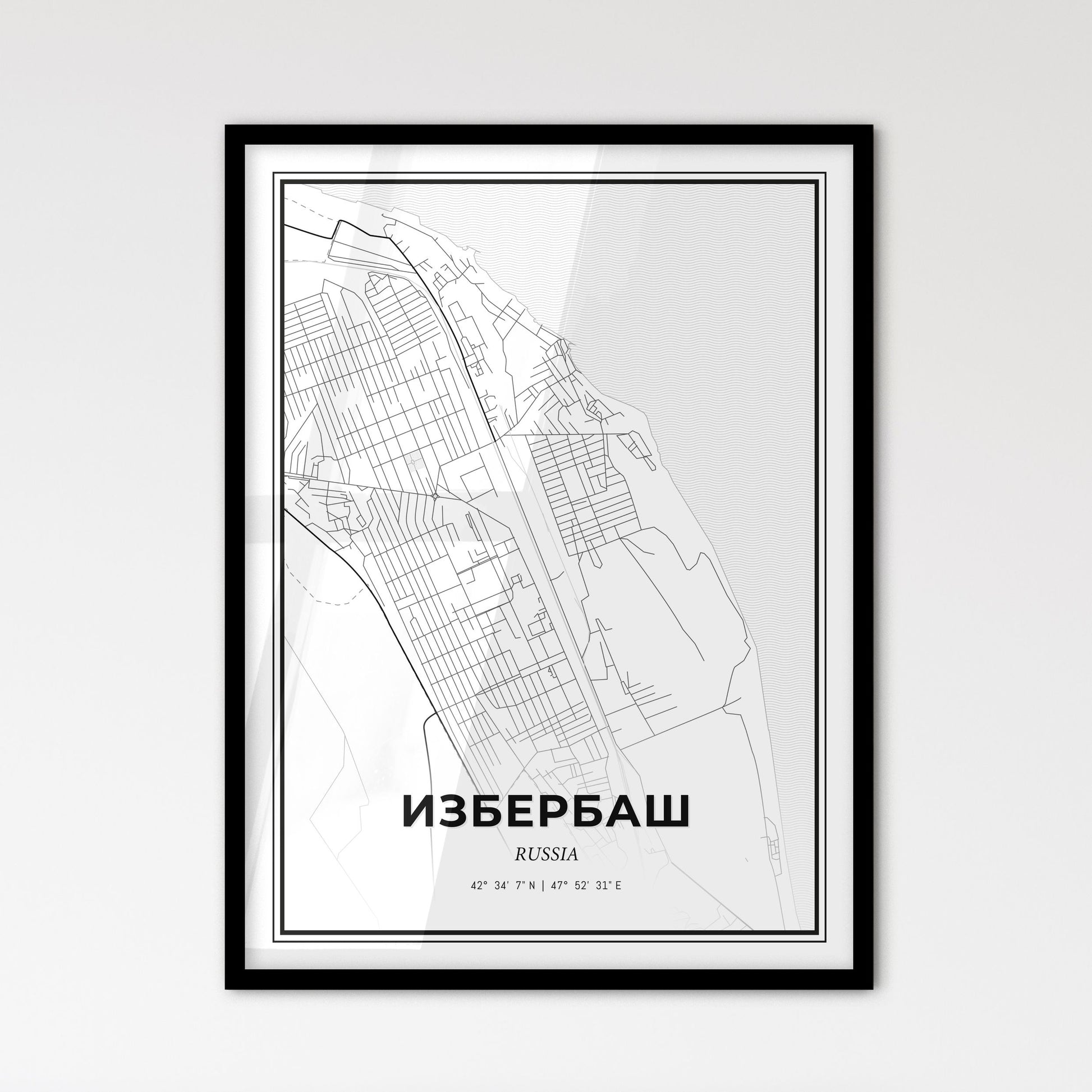 Izberbash Russia - Scandinavian Style City Map for Modern Home Decor