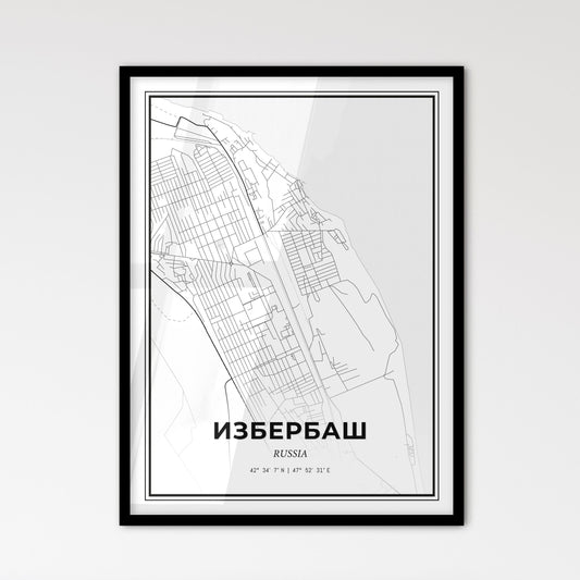 Izberbash Russia - Scandinavian Style City Map for Modern Home Decor