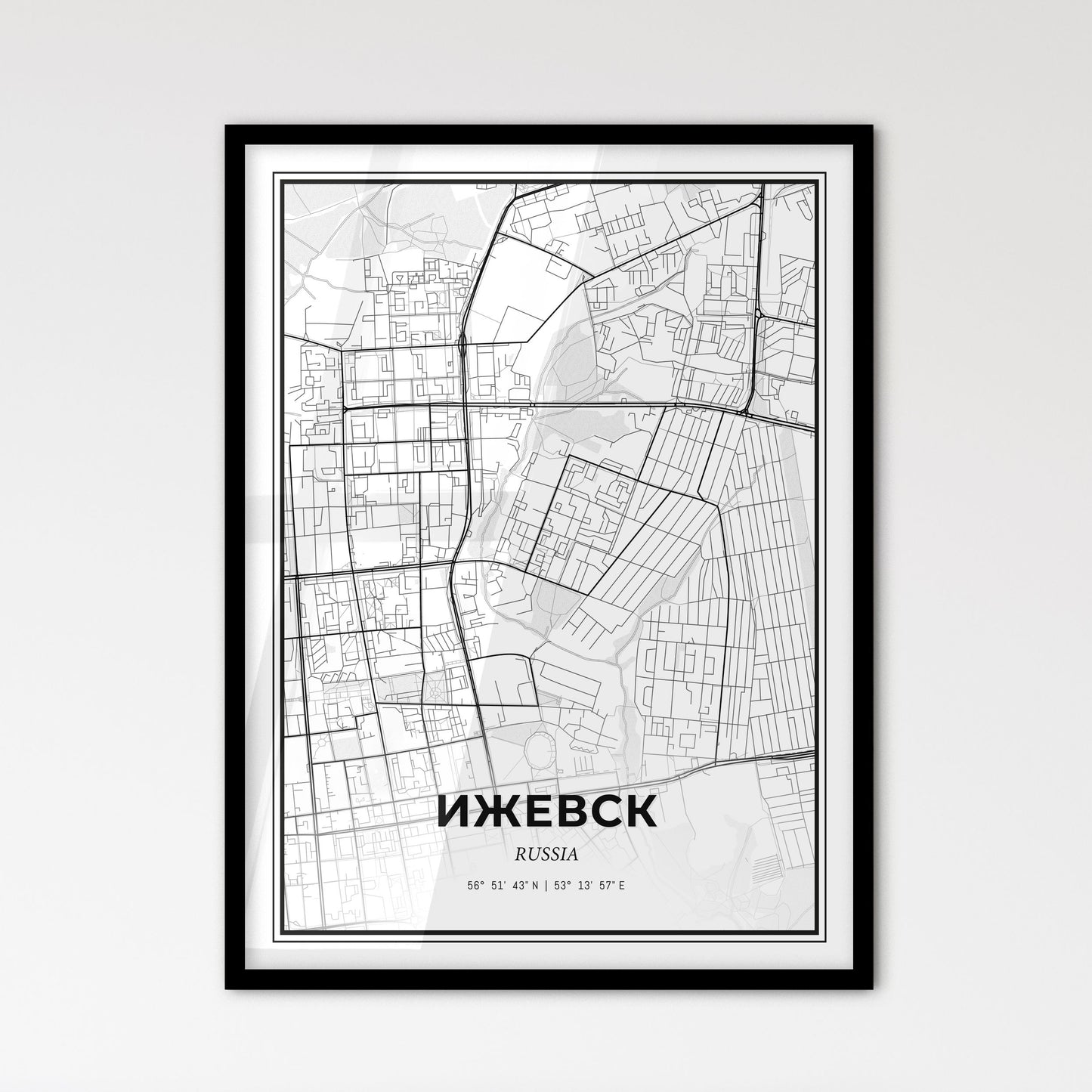 Izhevsk Russia - Scandinavian Style City Map for Modern Home Decor