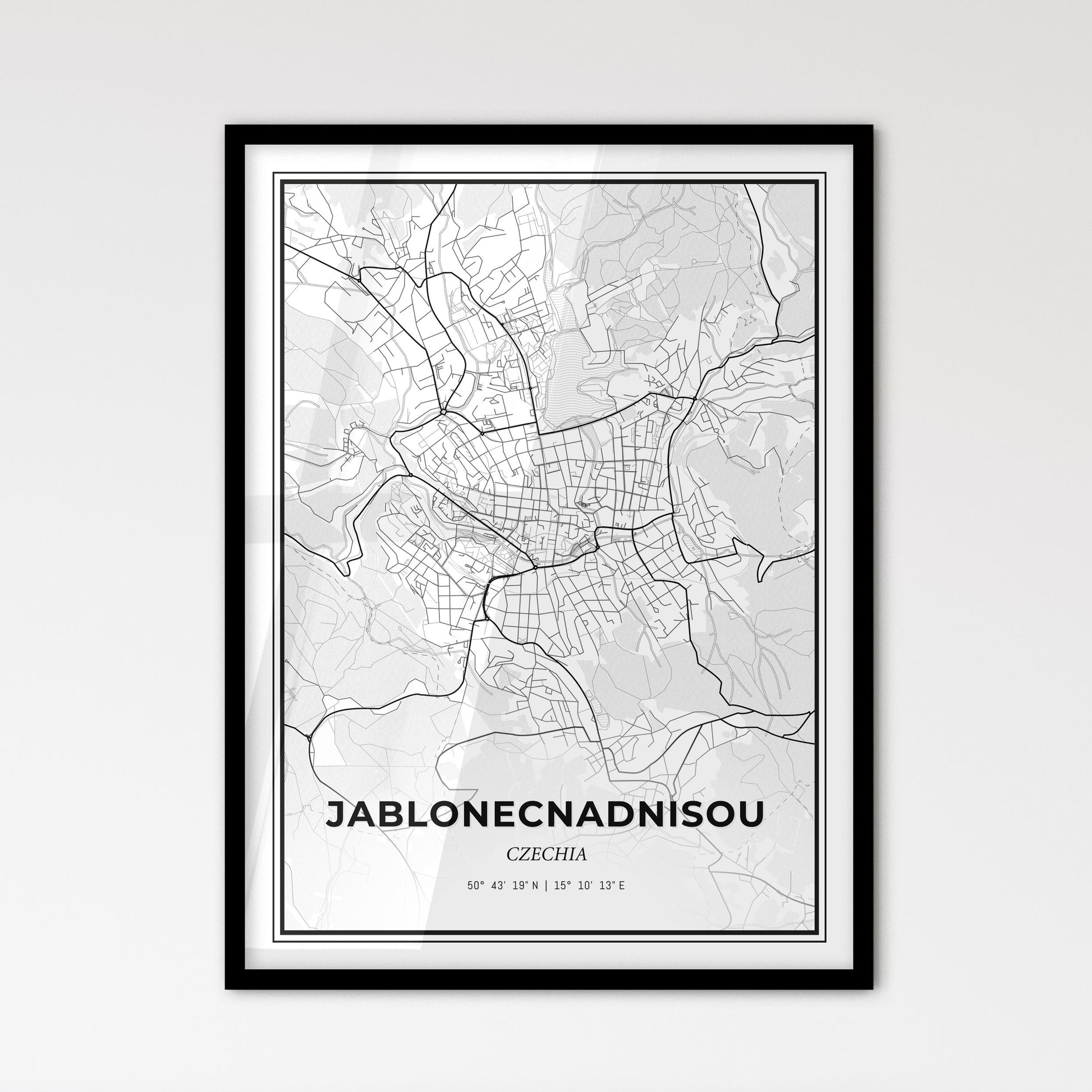  Jablonec nad Nisou Czechia - Scandinavian Style City Map for Modern Home Decor