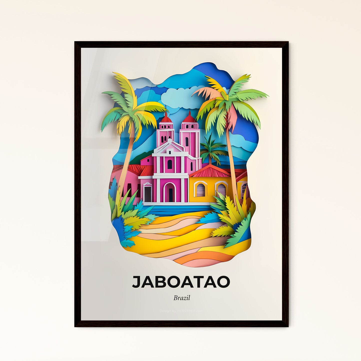 Vivid Jaboatao, Brazil - a paper cut of a church and palm trees