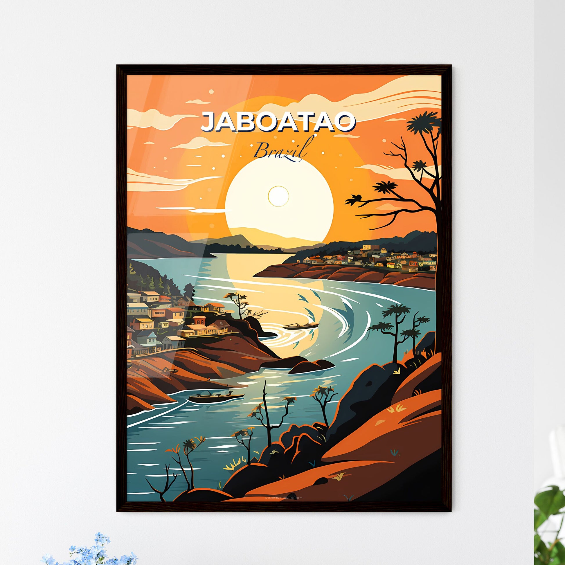 Jaboatao Brazil Skyline Painting Vibrant City River Boat Default Title