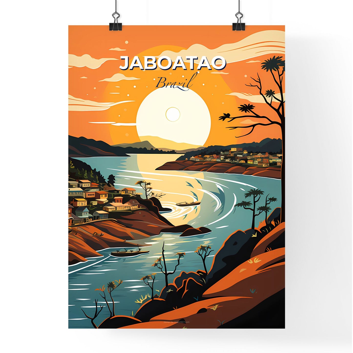 Jaboatao Brazil Skyline Painting Vibrant City River Boat Default Title