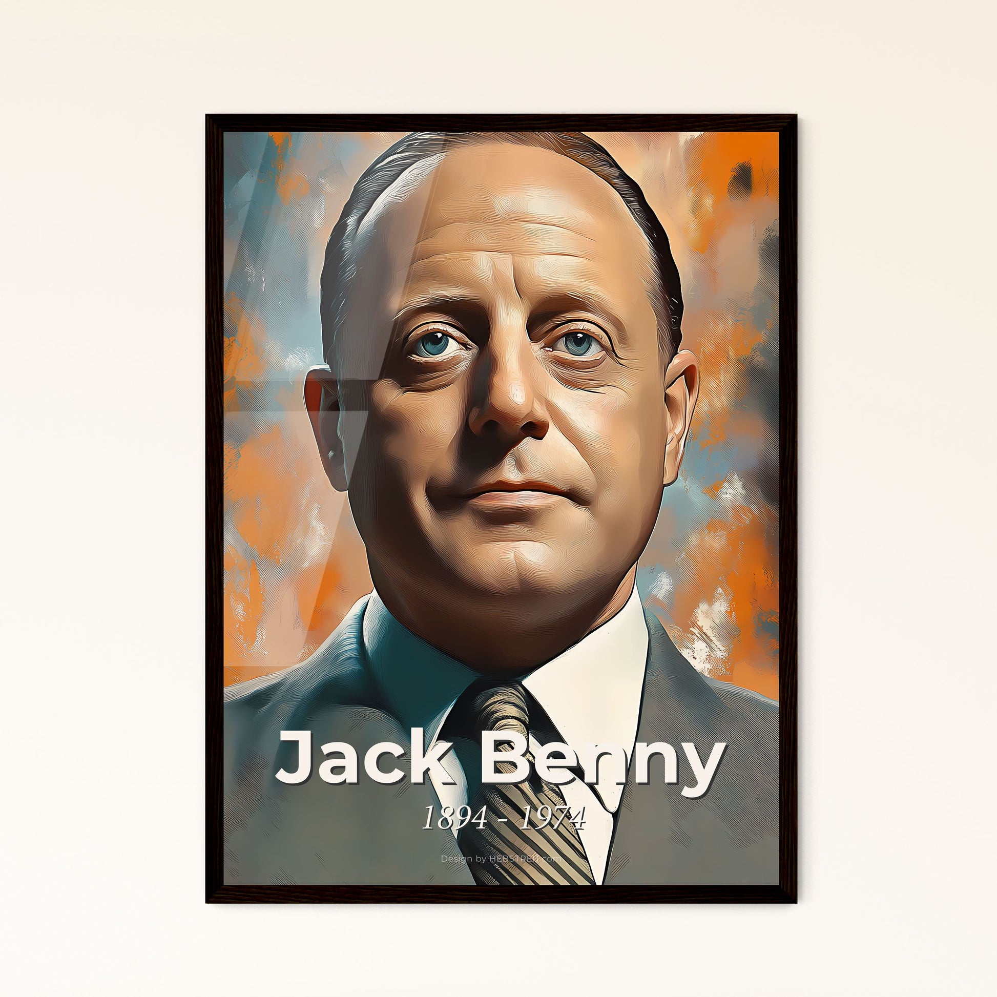 Portrait of Jack Benny, 1894 - 1974. Impressionistic painting of a man in a suit and tie.