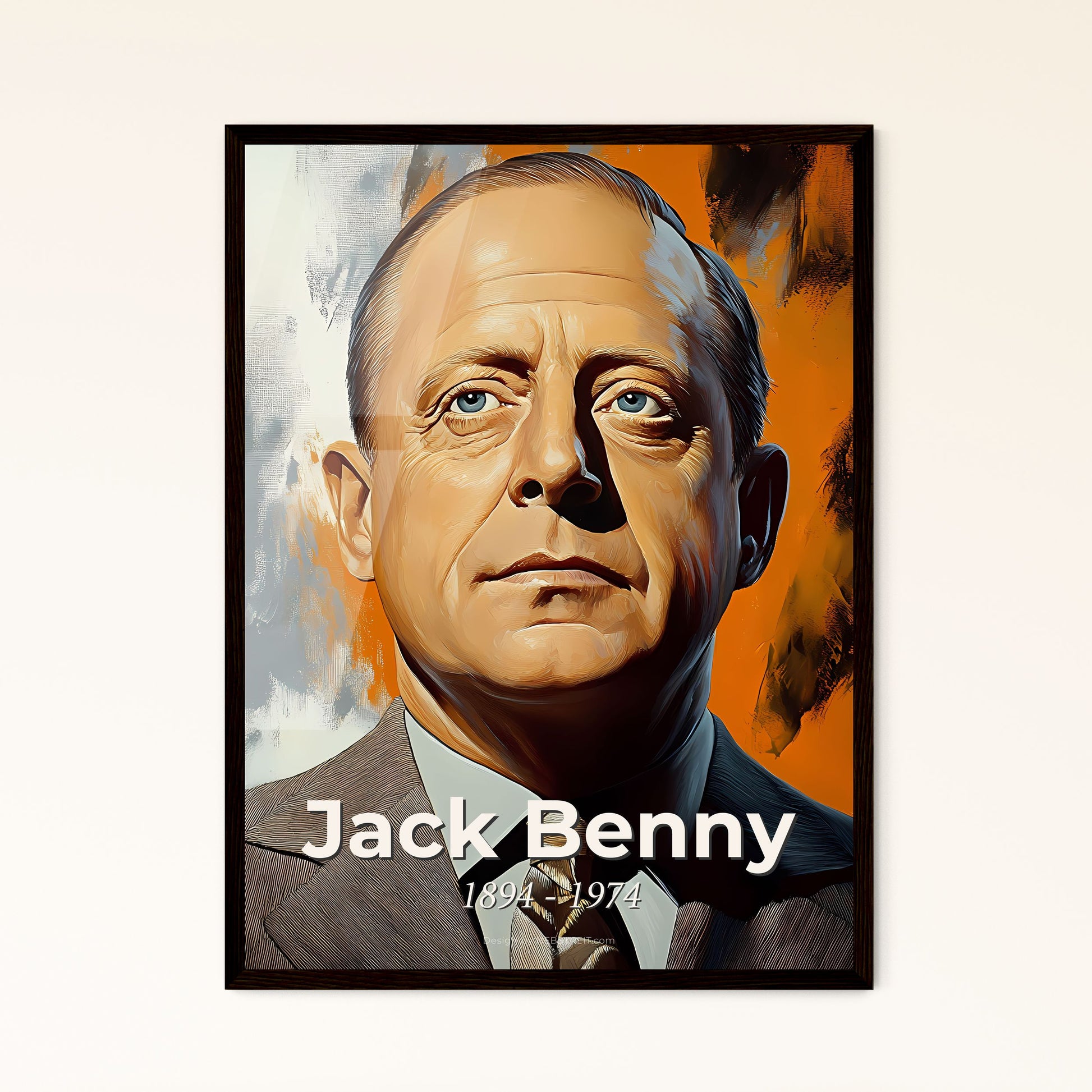 Portrait of Jack Benny, 1894 - 1974. Impressionistic painting of a man in a suit and tie.