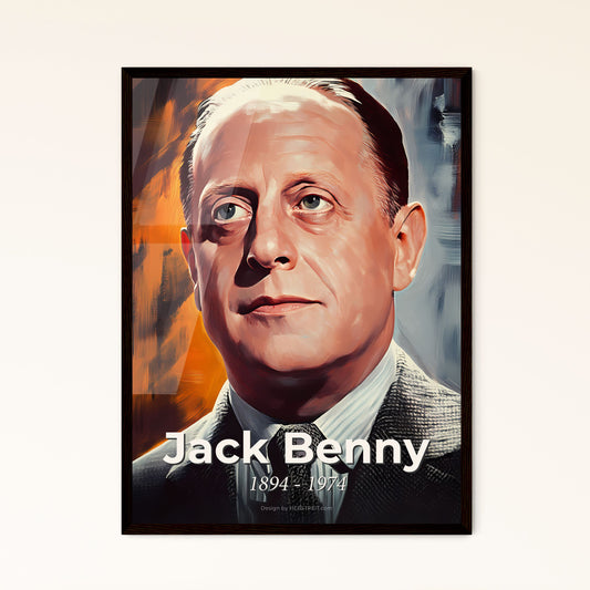 Portrait of Jack Benny, 1894 - 1974. Impressionistic painting of a man in a suit and tie.