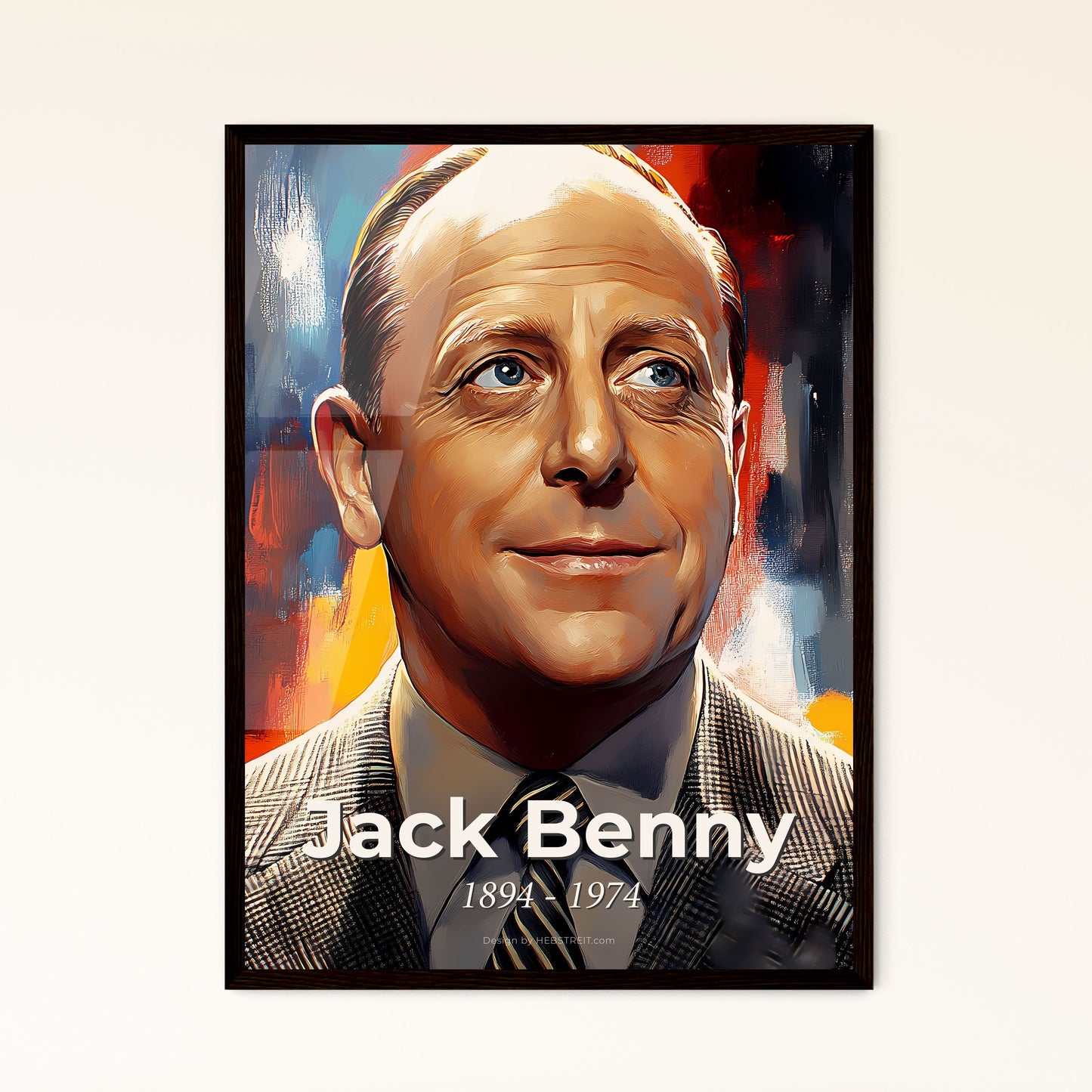 Portrait of Jack Benny, 1894 - 1974. Impressionistic painting of a man in a suit and tie.