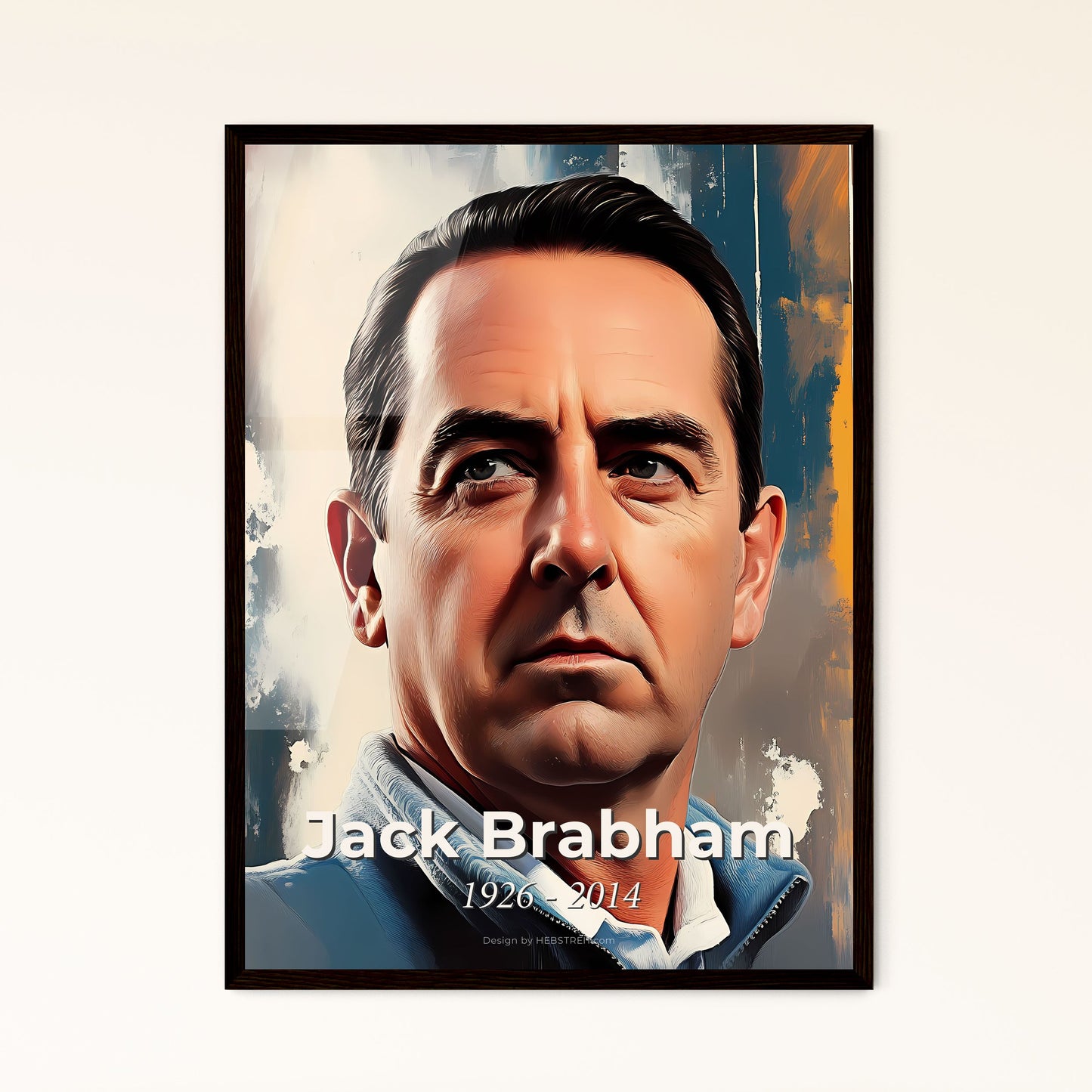 Portrait of Jack Brabham, 1926 - 2014. Impressionistic painting of a man looking up with a serious expression.