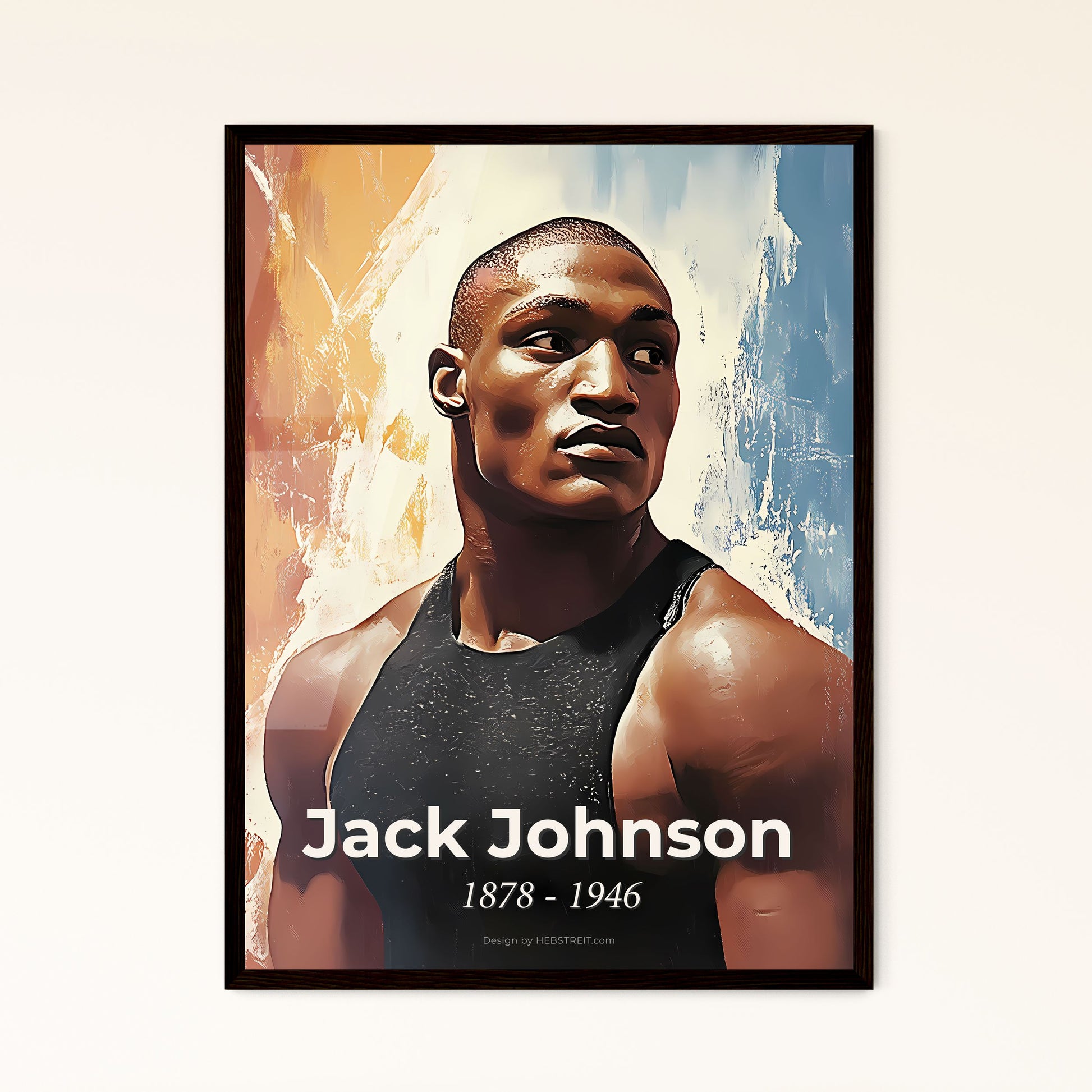 Portrait of Jack Johnson, 1878 - 1946. Impressionistic painting of a man in a tank top.