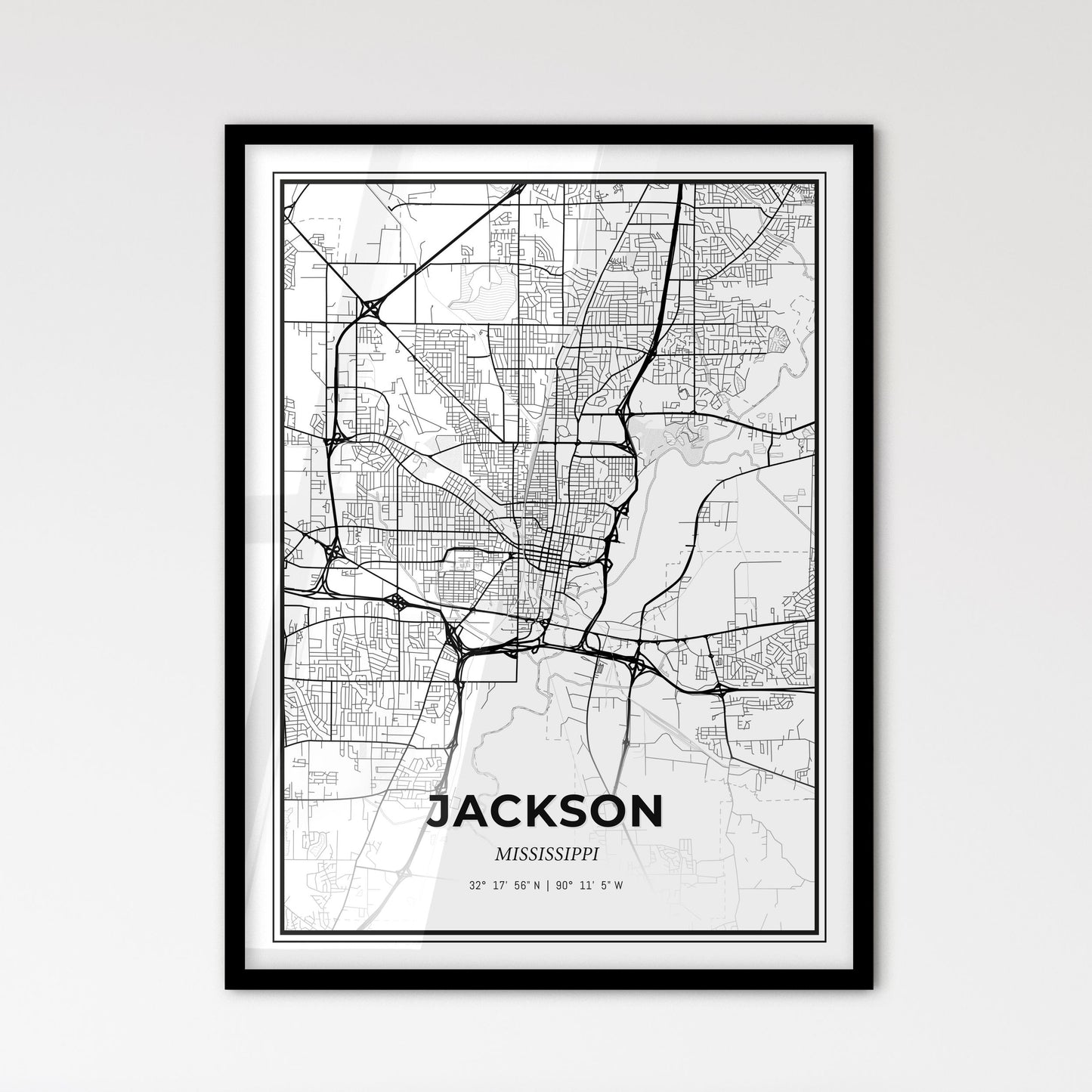 Jackson Mississippi - Scandinavian Style City Map for Modern Home Decor