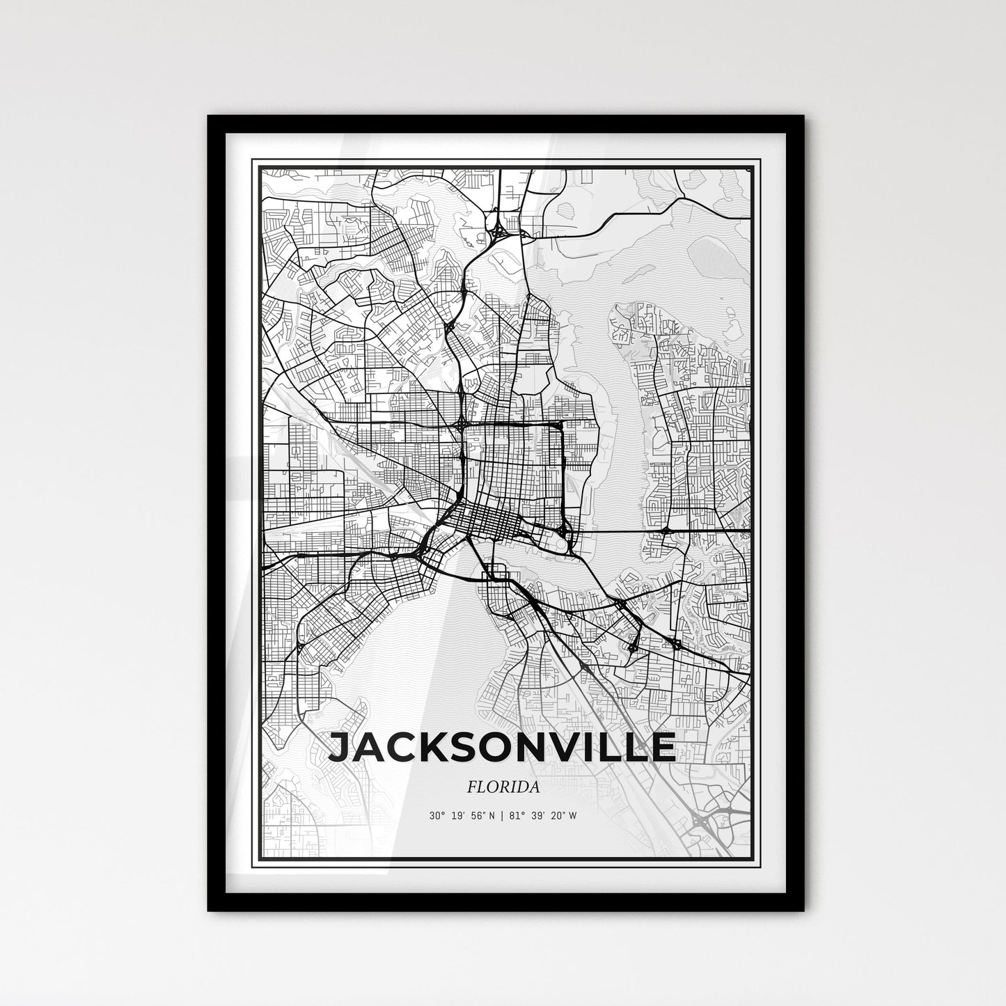 Jacksonville Florida - Scandinavian Style City Map for Modern Home Decor