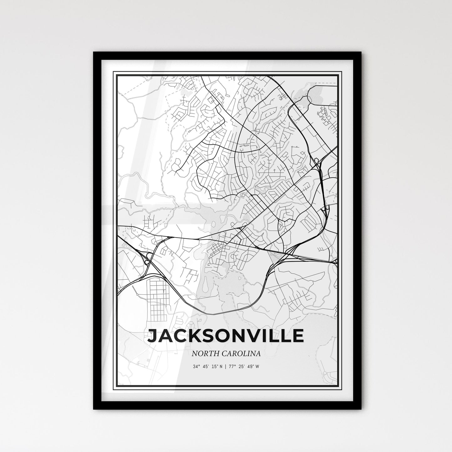 Jacksonville North Carolina - Scandinavian Style City Map for Modern Home Decor