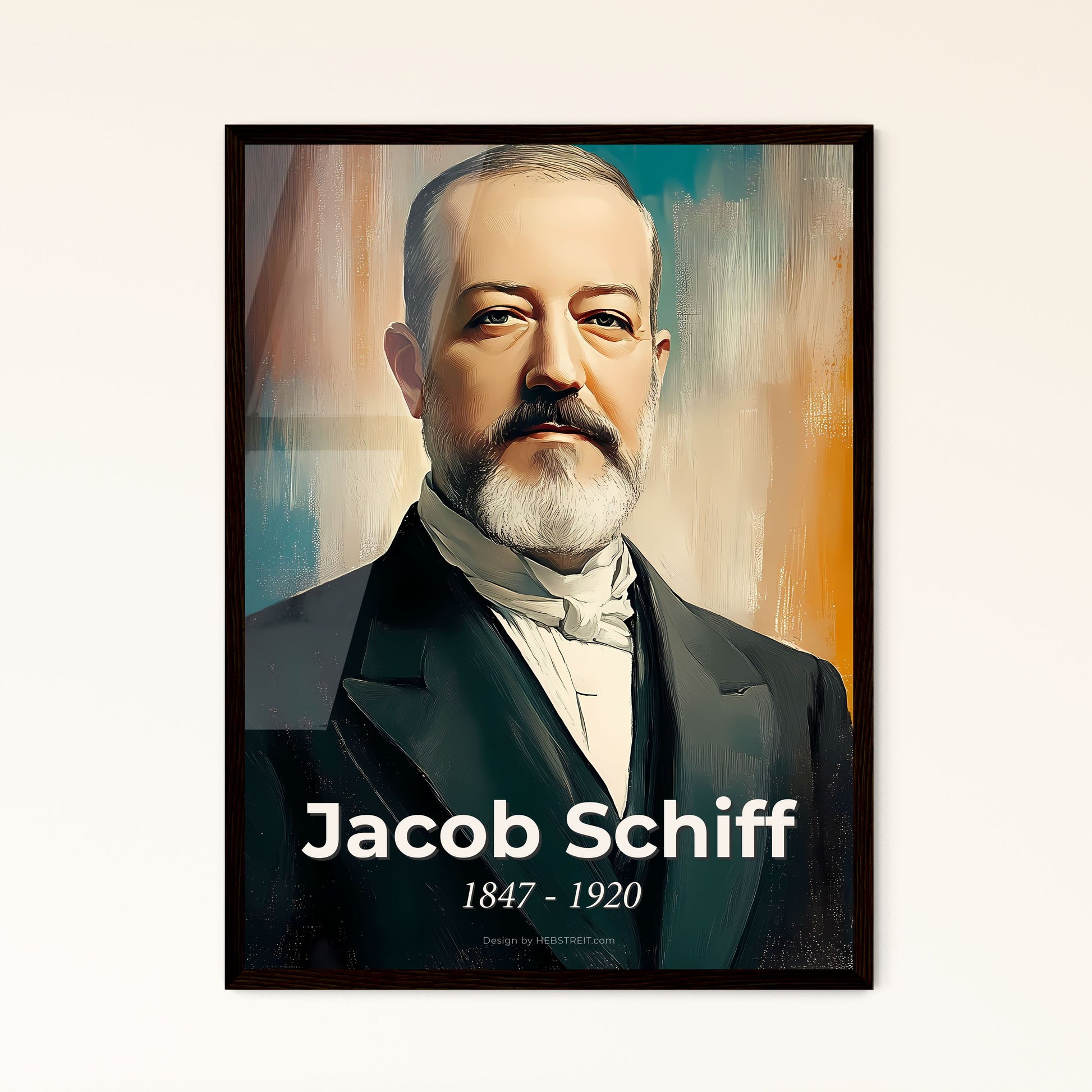 Portrait of Jacob Schiff, 1847 - 1920. Impressionistic painting of a man in a suit.