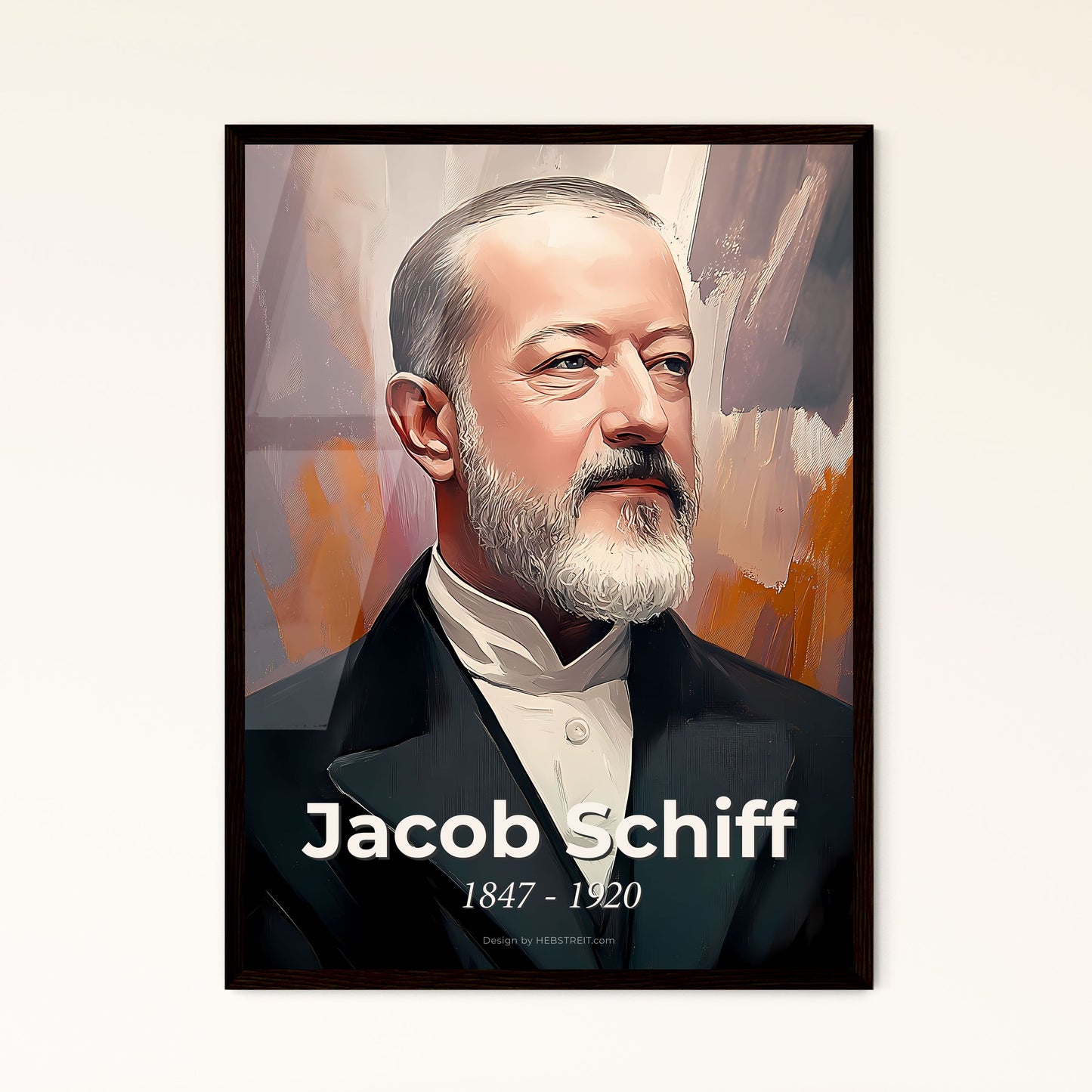 Portrait of Jacob Schiff, 1847 - 1920. Impressionistic painting of a man with a beard.