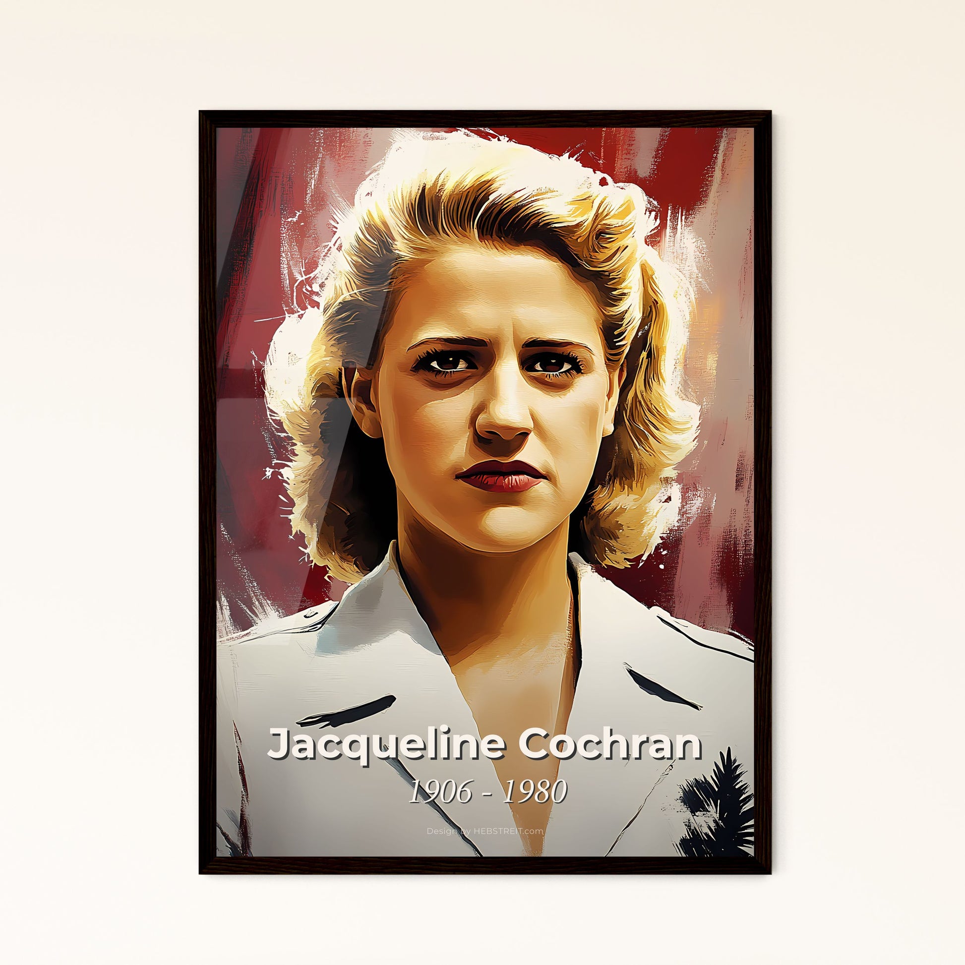 Portrait of Jacqueline Cochran, 1906 - 1980. Impressionistic painting of a woman with blonde hair.