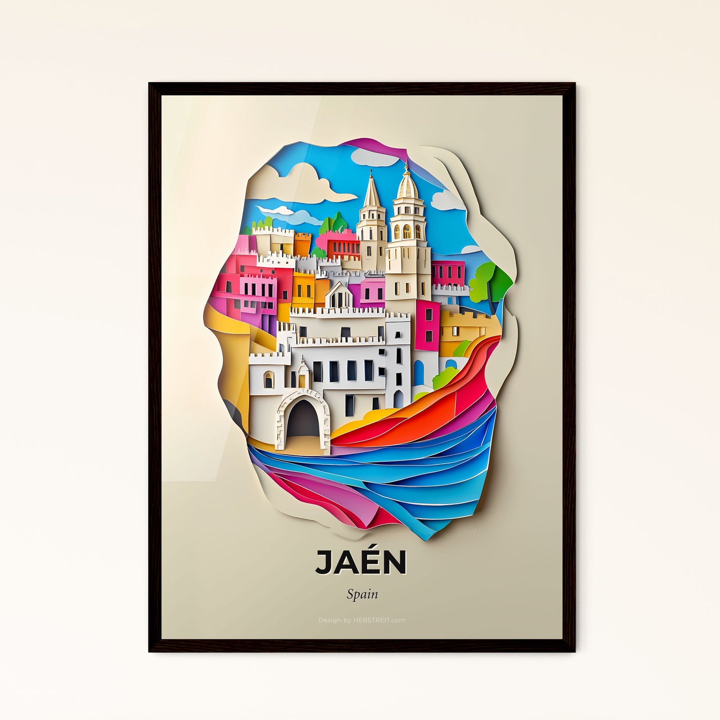 Vivid Jaén, Spain - a paper cut of a city with a rainbow wave