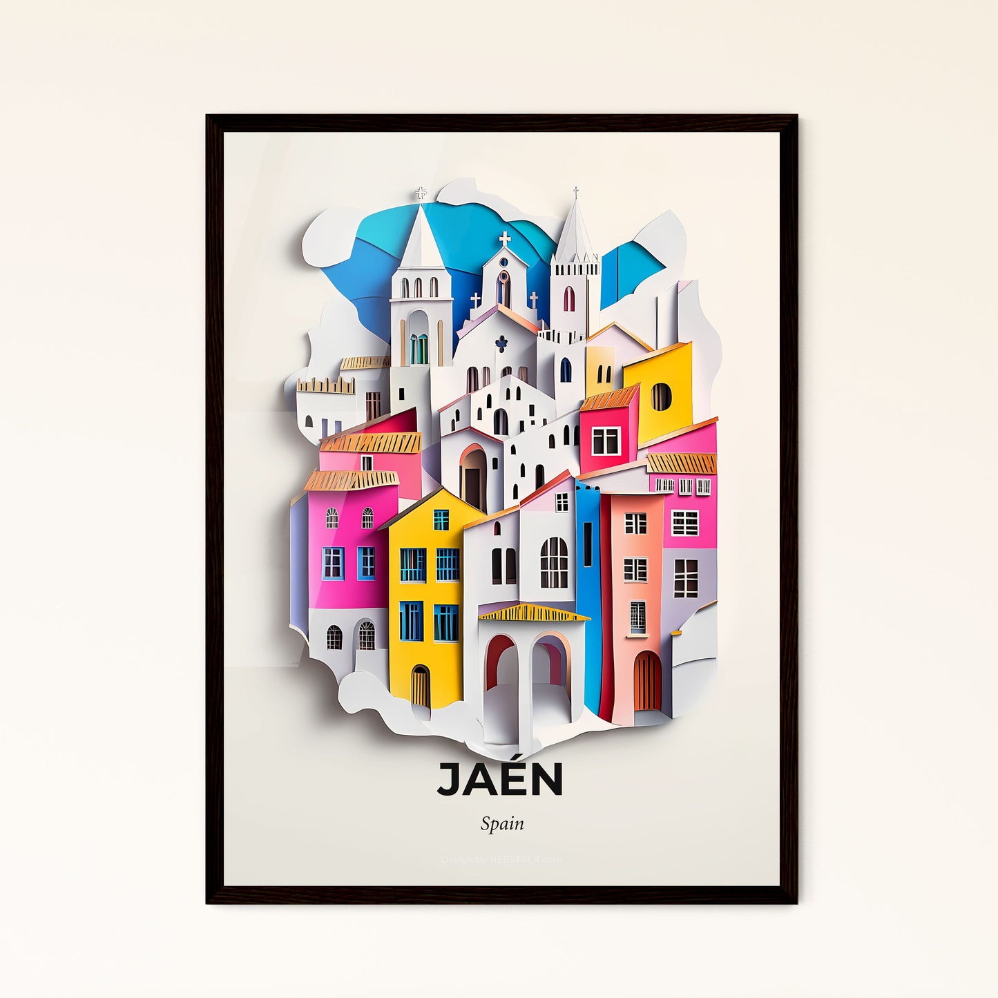 Vivid Jaén, Spain - a paper cut of a city with a blue umbrella