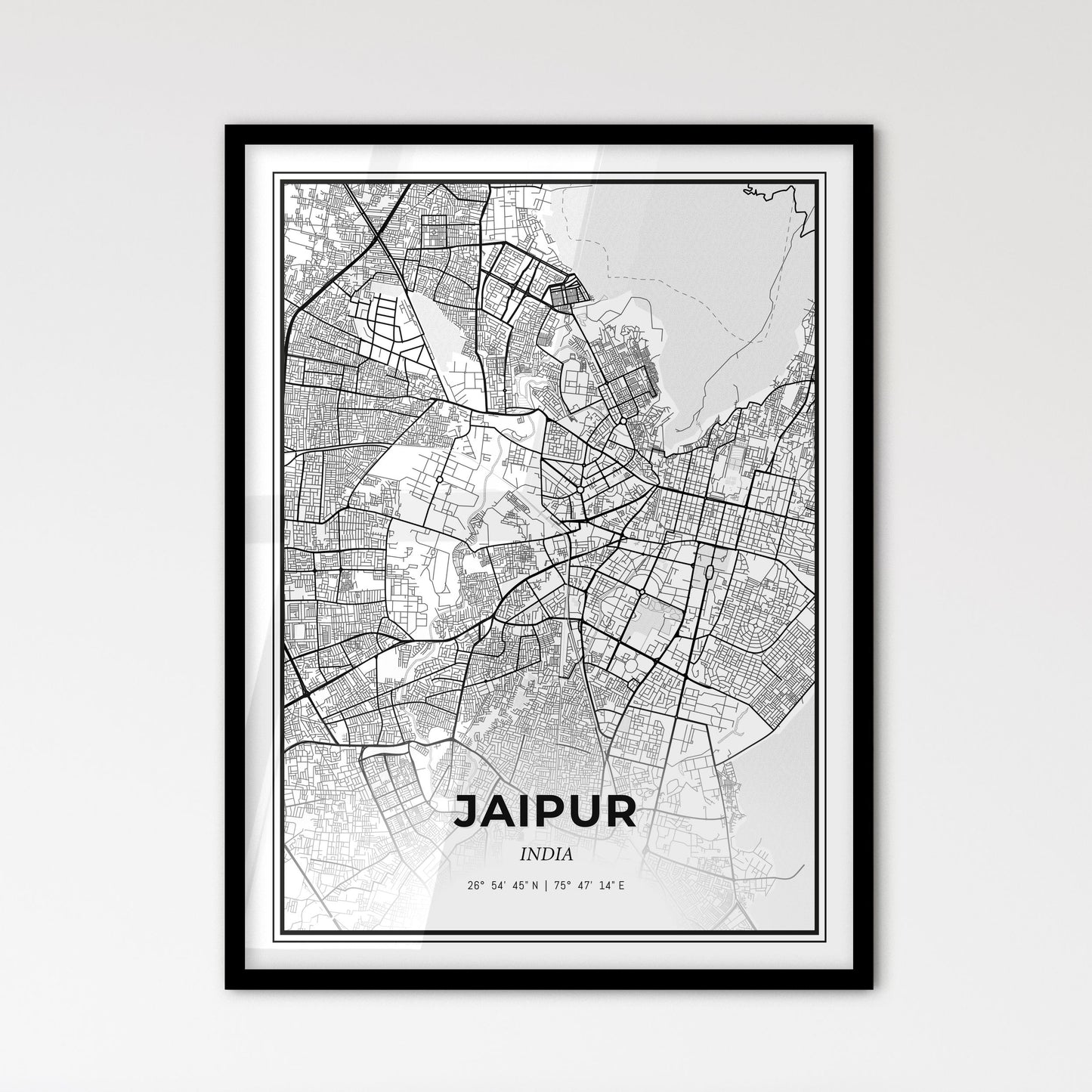 Jaipur India - Scandinavian Style City Map for Modern Home Decor