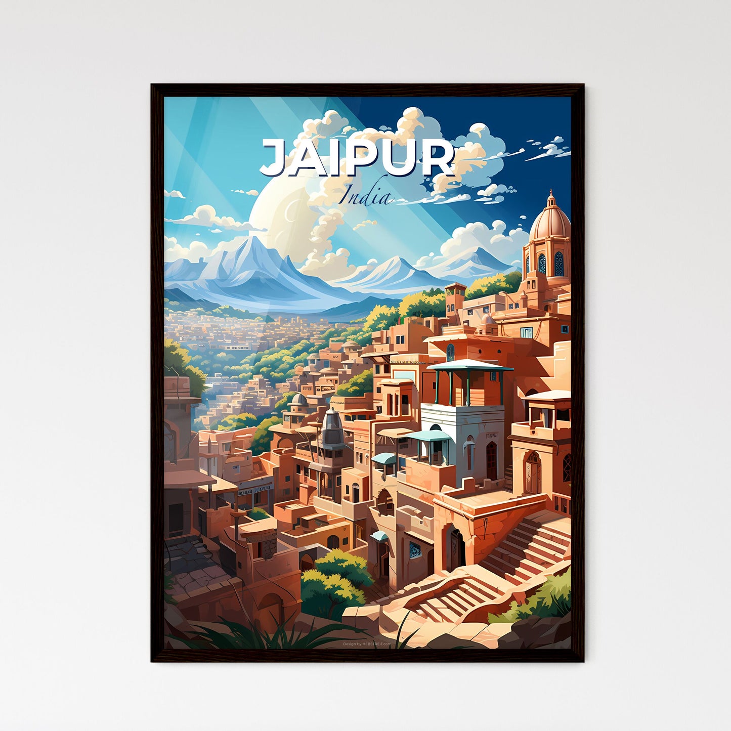 Panoramic Skyline Illustration of Jaipur India Depicting City With Mountains and Trees Default Title