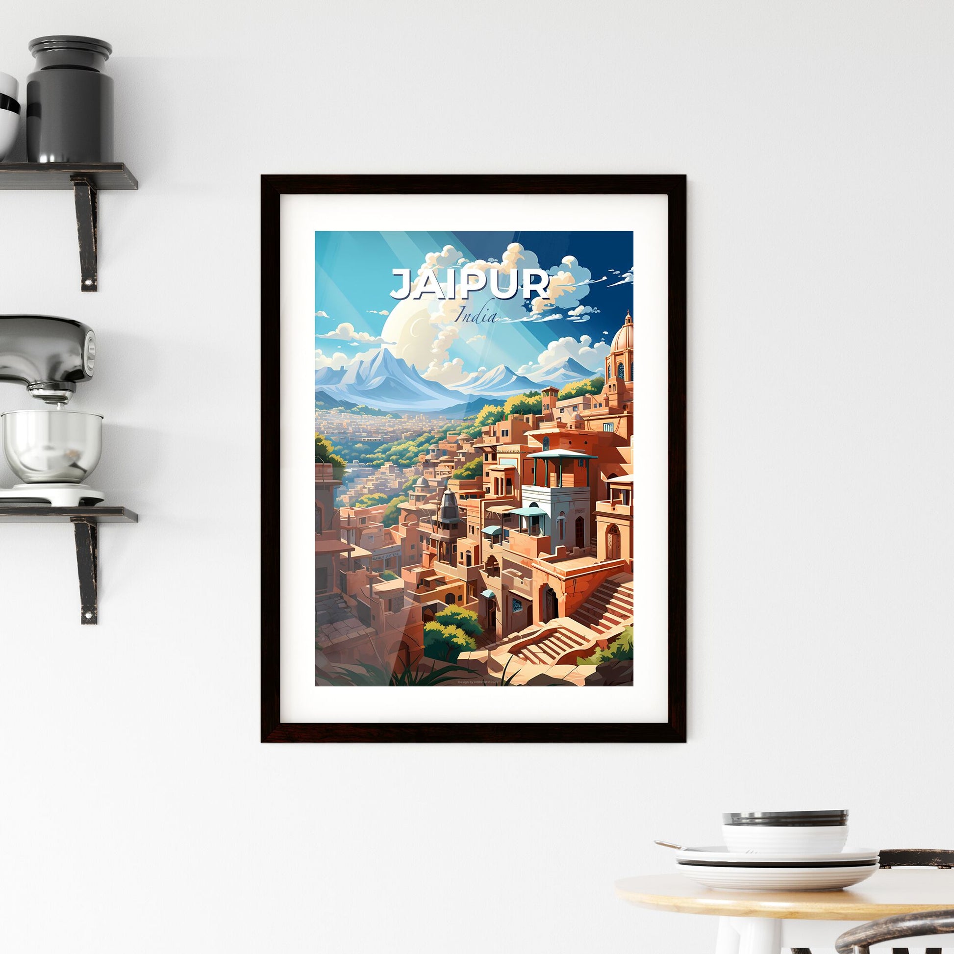 Panoramic Skyline Illustration of Jaipur India Depicting City With Mountains and Trees Default Title