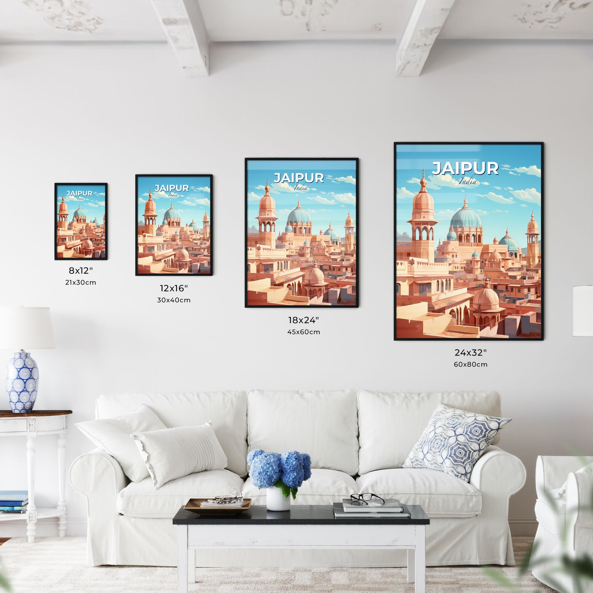 Vibrant Painting of Jaipur Skyline India Depicting Architectural Beauty with Domes and Azure Sky Default Title