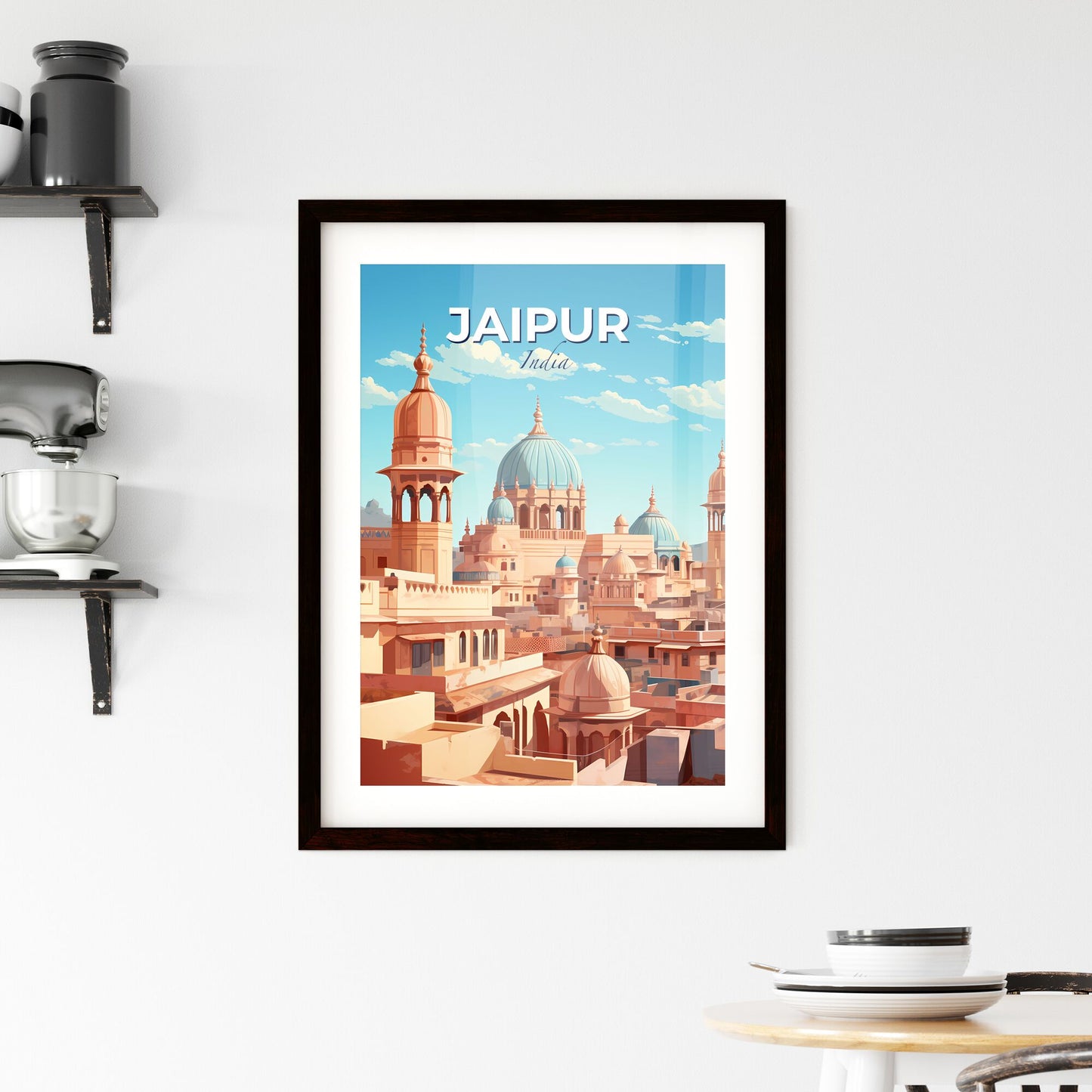 Vibrant Painting of Jaipur Skyline India Depicting Architectural Beauty with Domes and Azure Sky Default Title