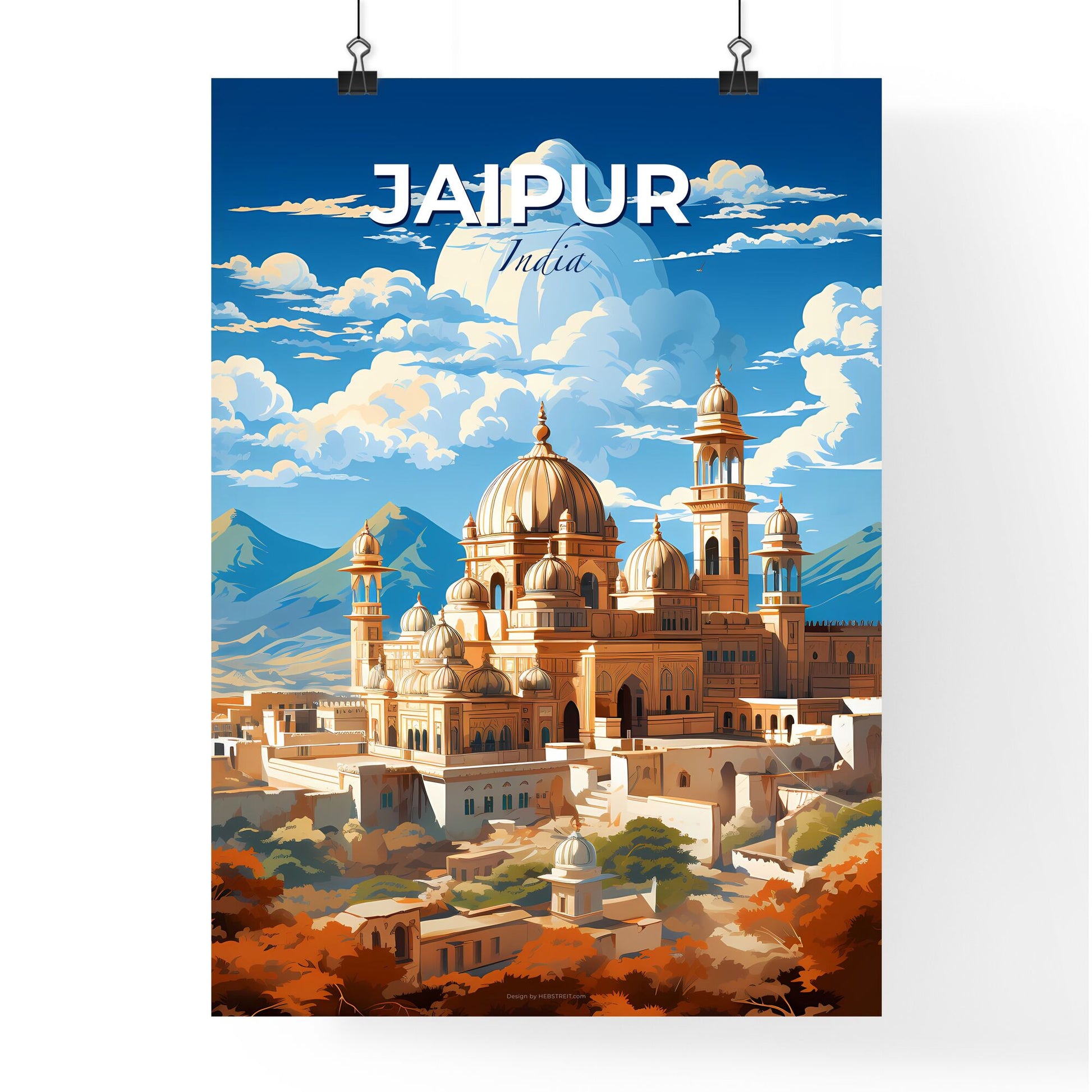 Colorful Majestic Jaipur Skyline Depicting Monumental Heritage and Mountainous Vista Default Title