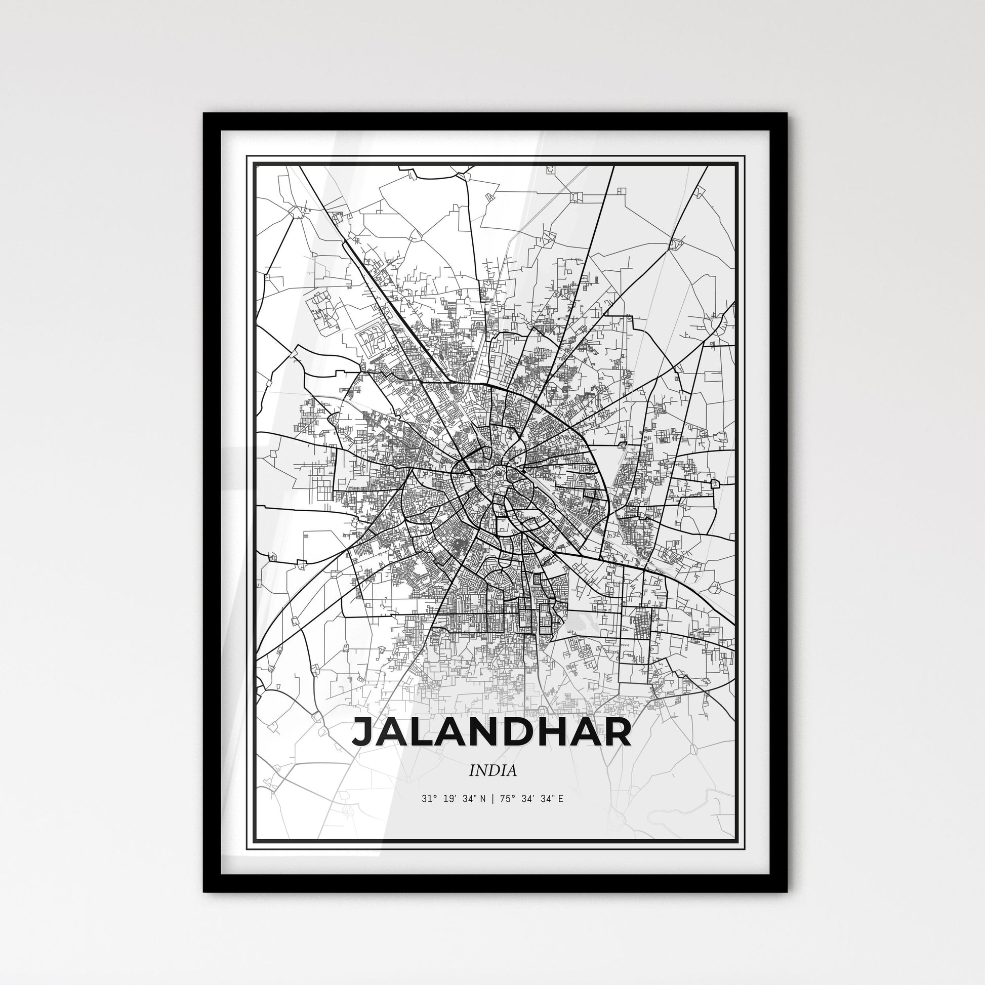 Jalandhar India - Scandinavian Style City Map for Modern Home Decor