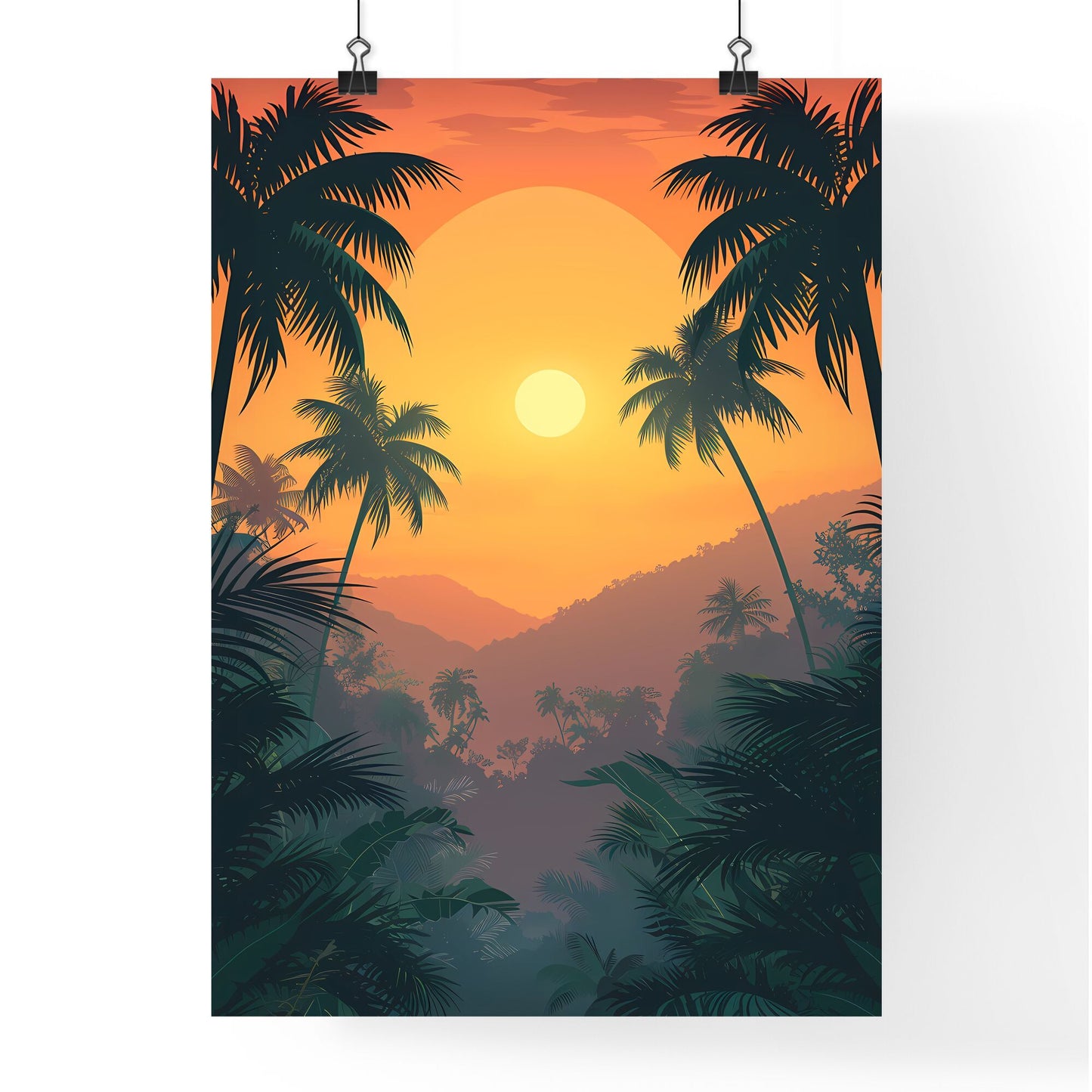 Jamaica Sunset Painting Tropical Forest Artwork Caribbean Nature Default Title