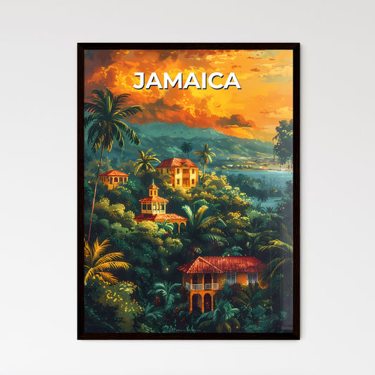 Vibrant Tropical Landscape Artwork: Jamaica, North America, Forest, Buildings, Trees, Art Framed Art