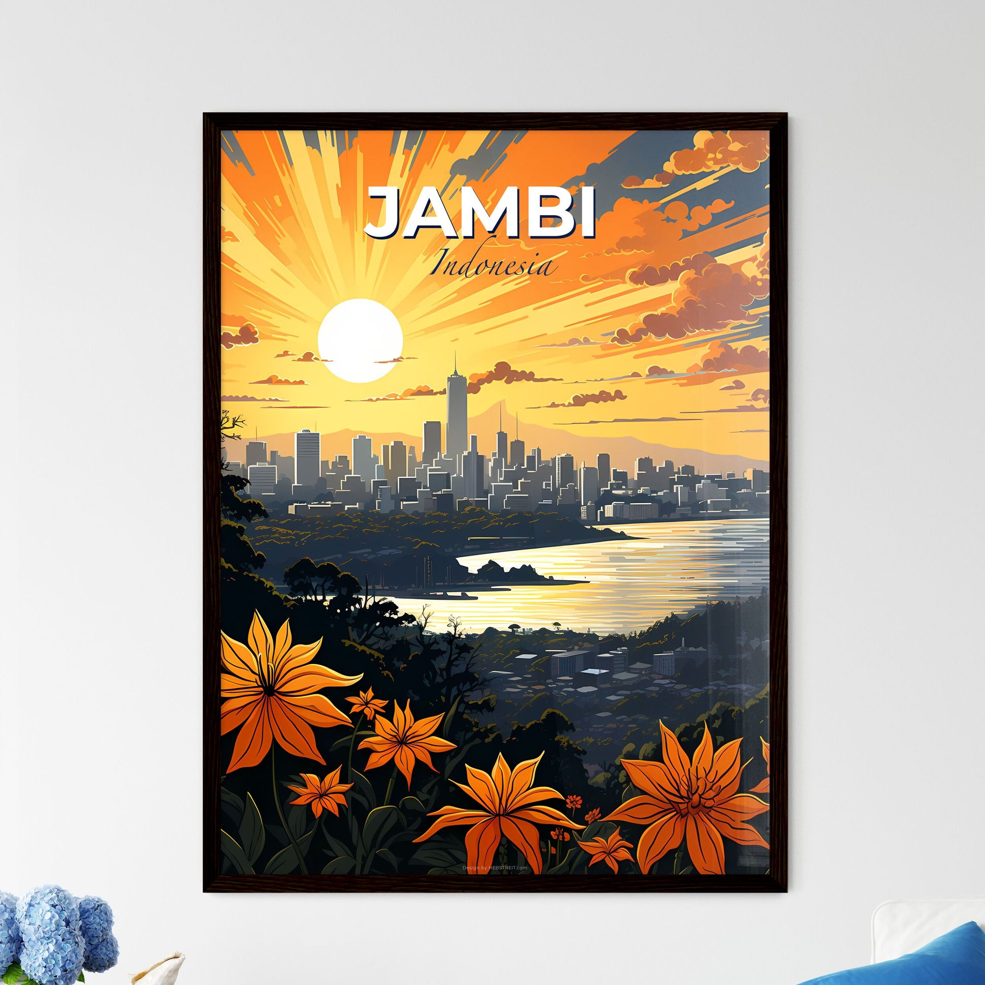 Jambi Indonesia Cityscape Skyline - Painted City Landscape Urban River Default Title